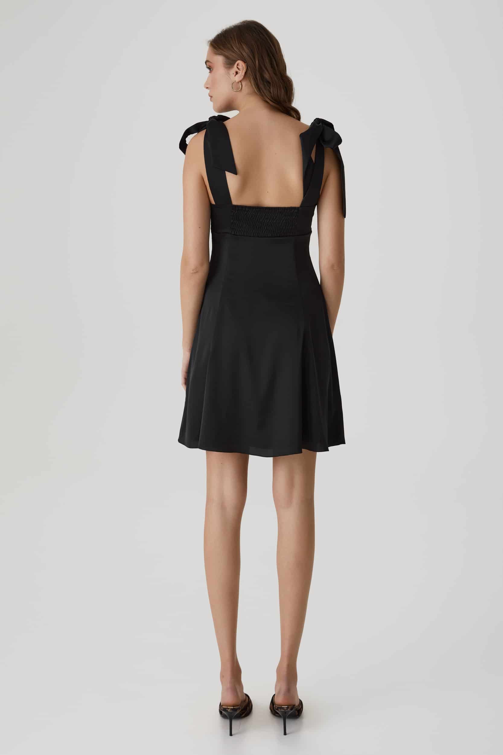 Shop Ribbon-strap flared mini dress in black from Lita Couture at 
