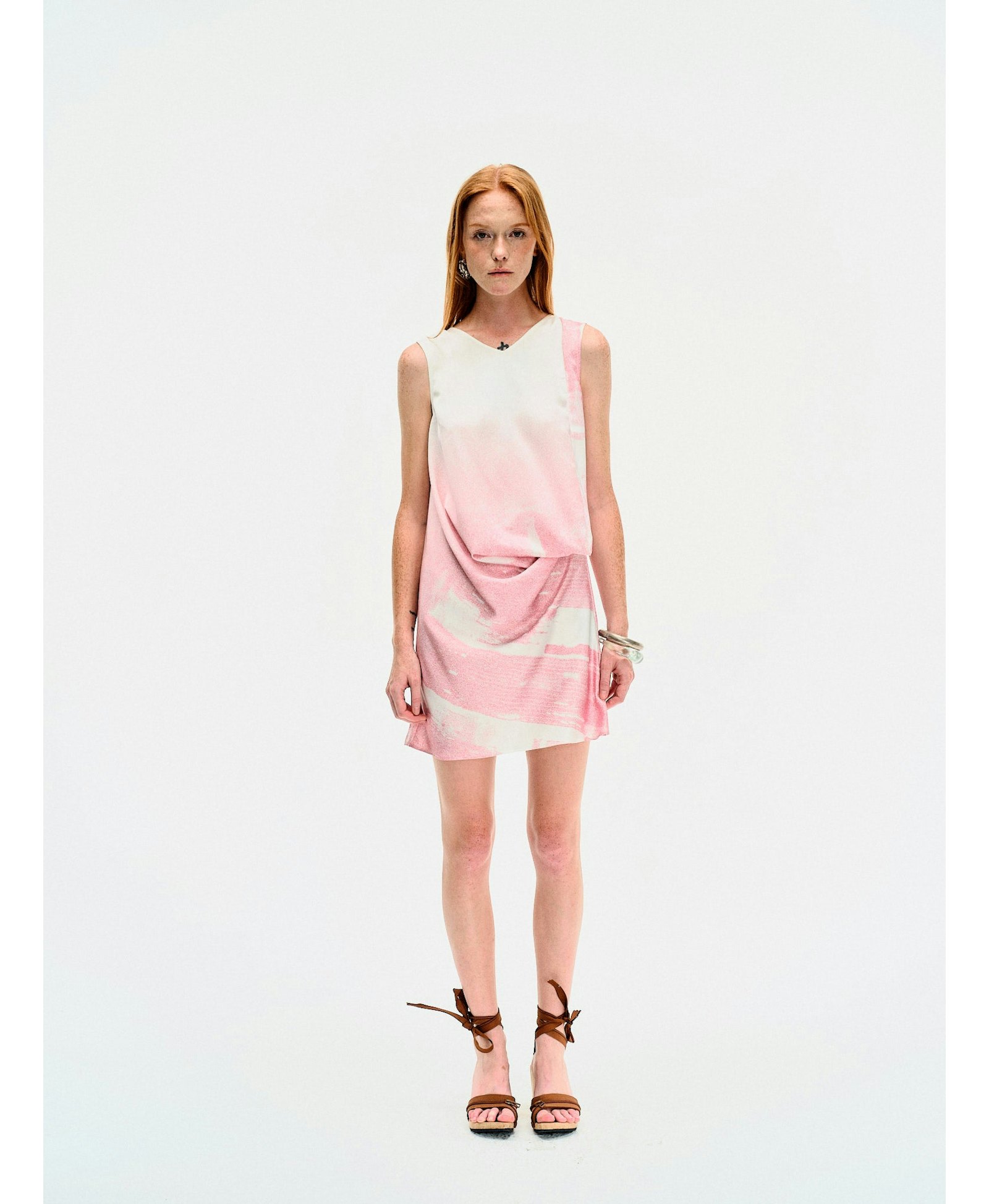 PINK WATERSCAPE DRAPED MINI DRES made by YIBRI