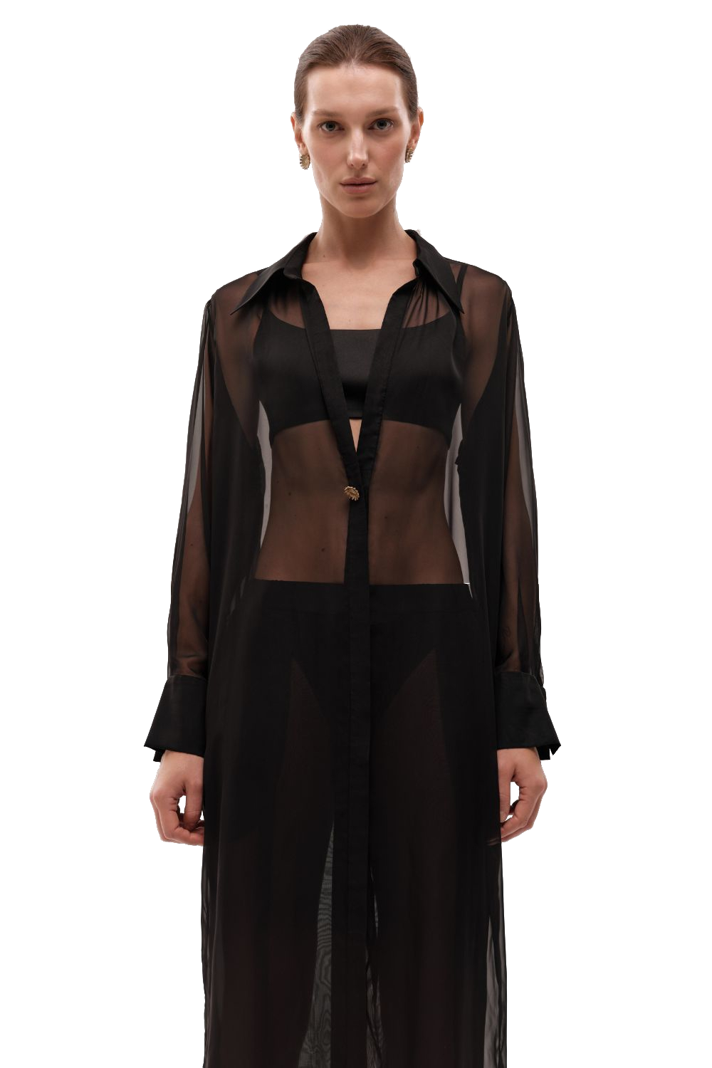 Shop Gasanova Maxi Chiffon Shirt Dress In Black