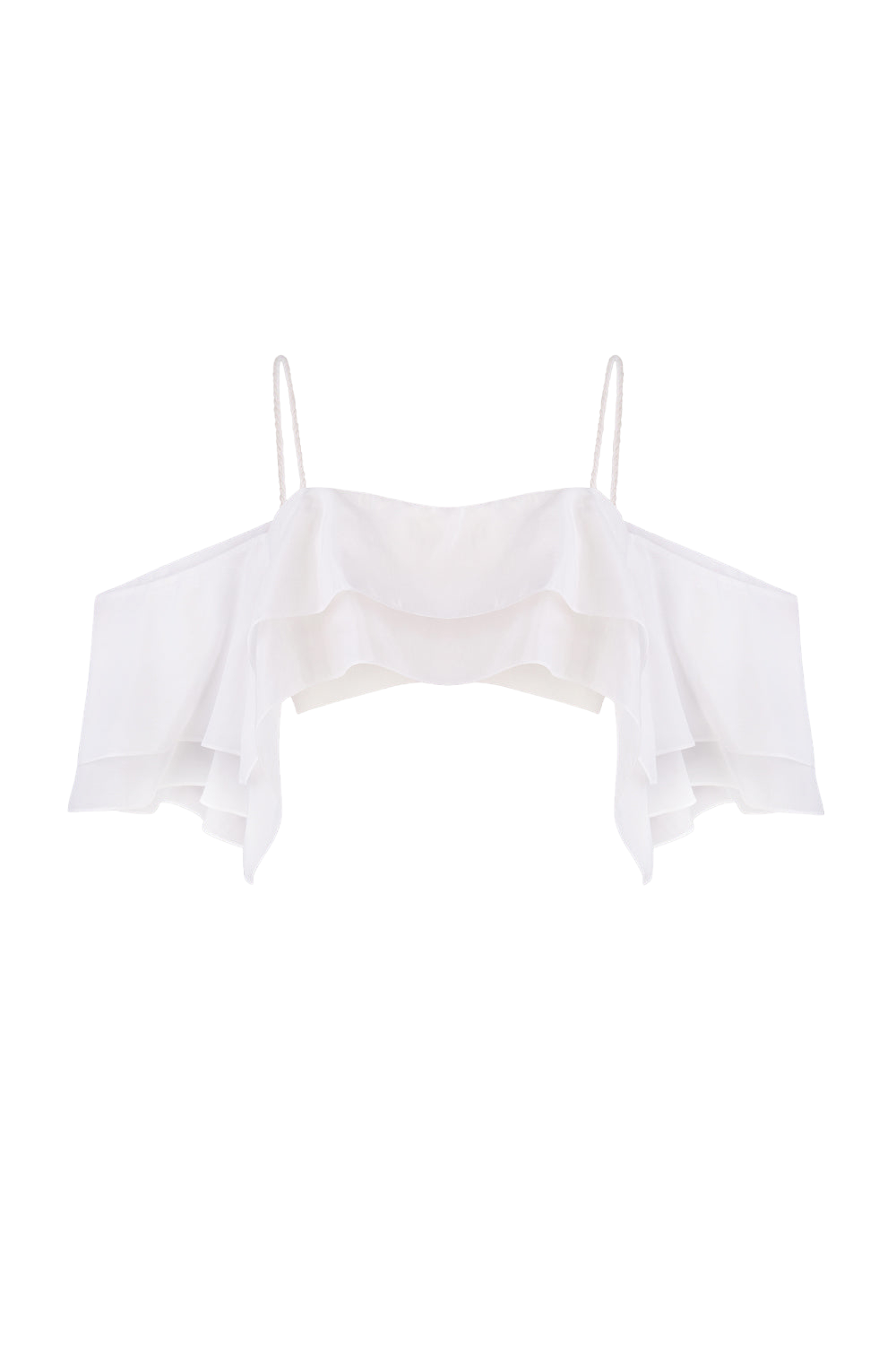 Total White Linen Top With Ruffles In White