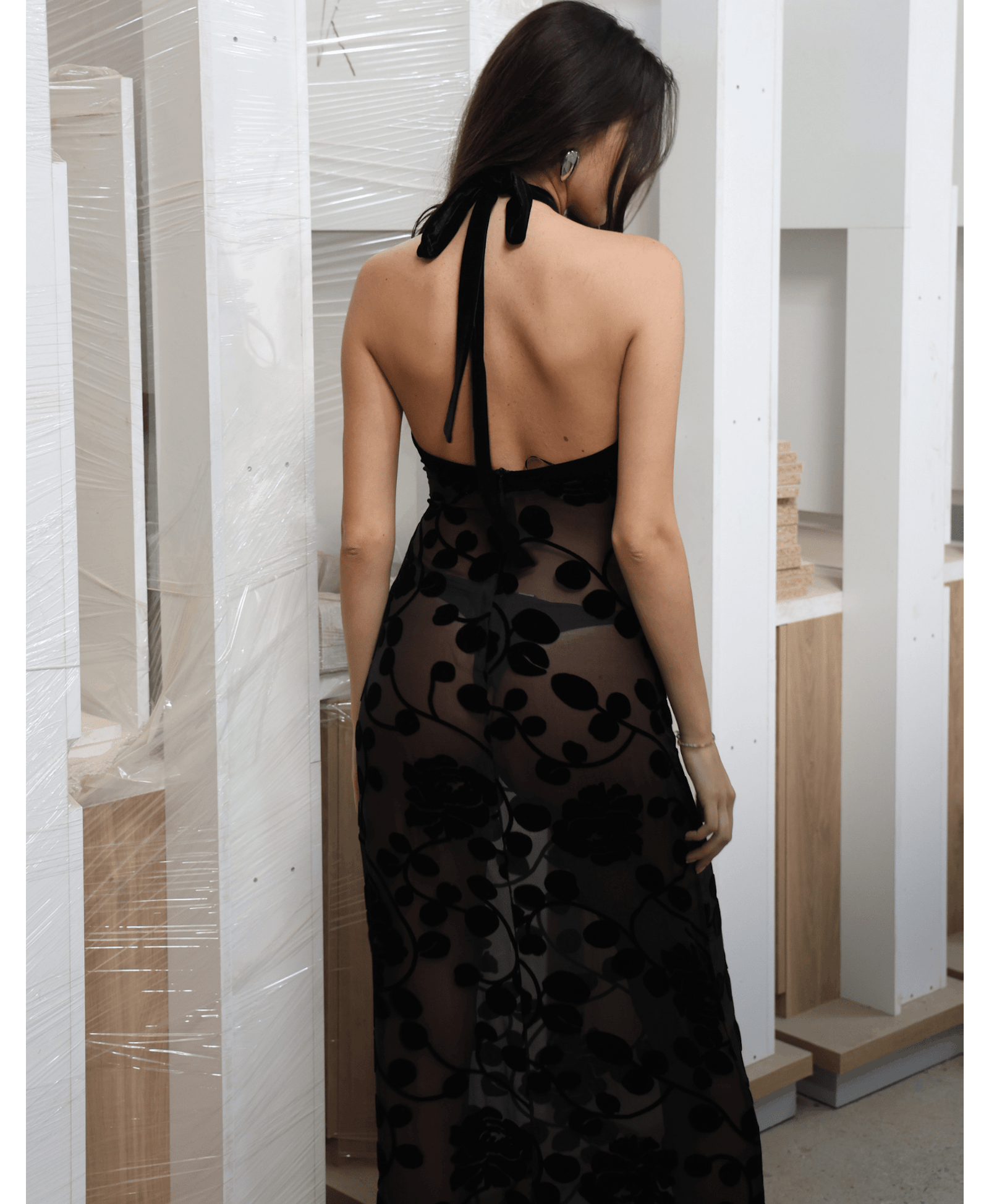 VALYTIA Black Silk And Velvet Dress made by MAET