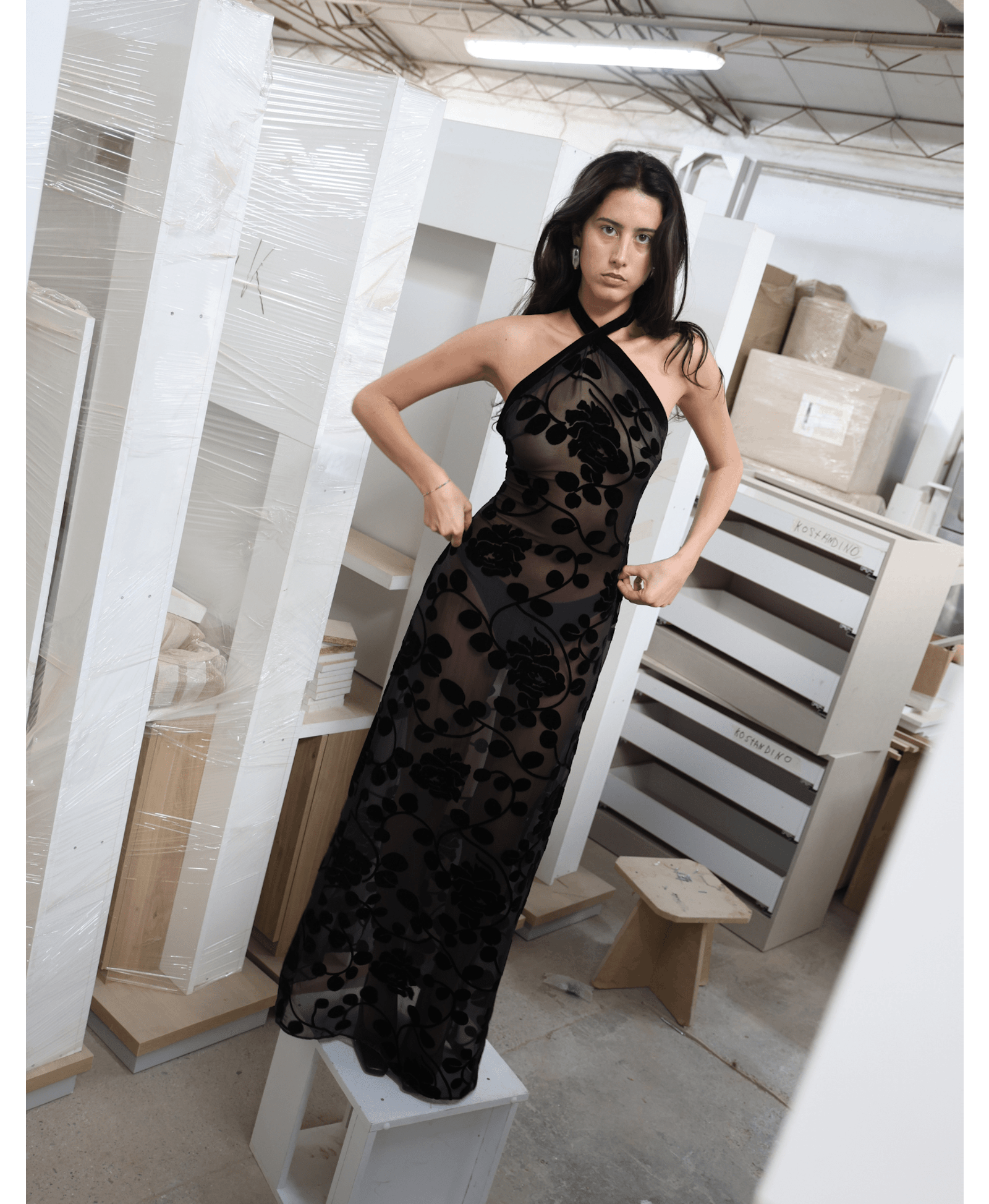 VALYTIA Black Silk And Velvet Dress made by MAET