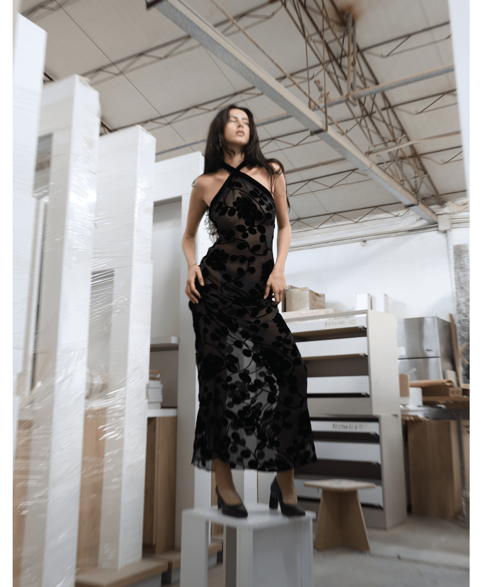 VALYTIA Black Silk And Velvet Dress made by MAET