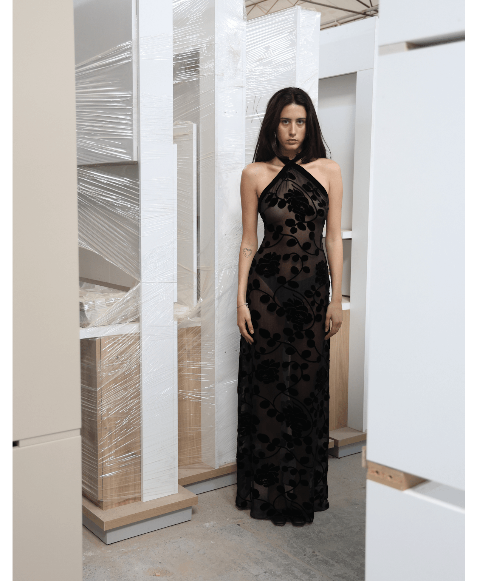 VALYTIA Black Silk And Velvet Dress made by MAET
