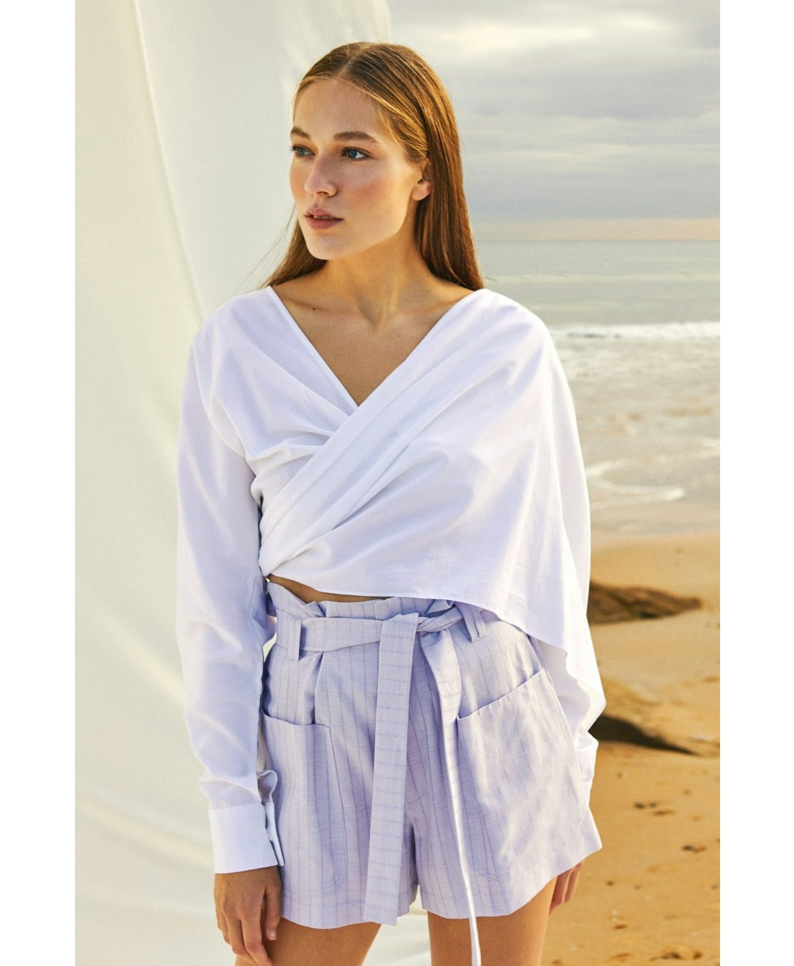 Louis Linen Short in Purple made by Nazli Ceren