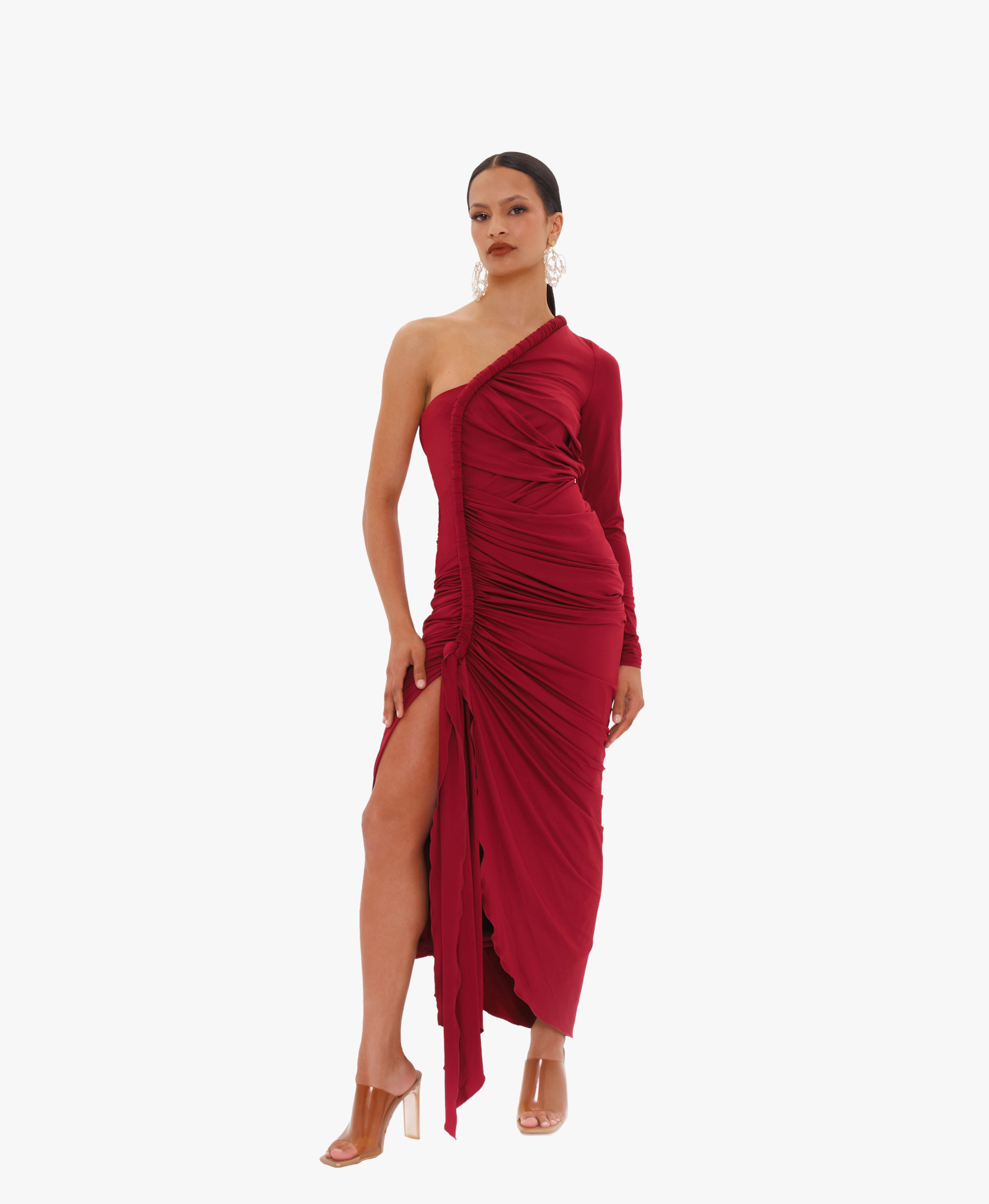 TURI MESH DRESS - BURGUNDY made by Andrea Iyamah