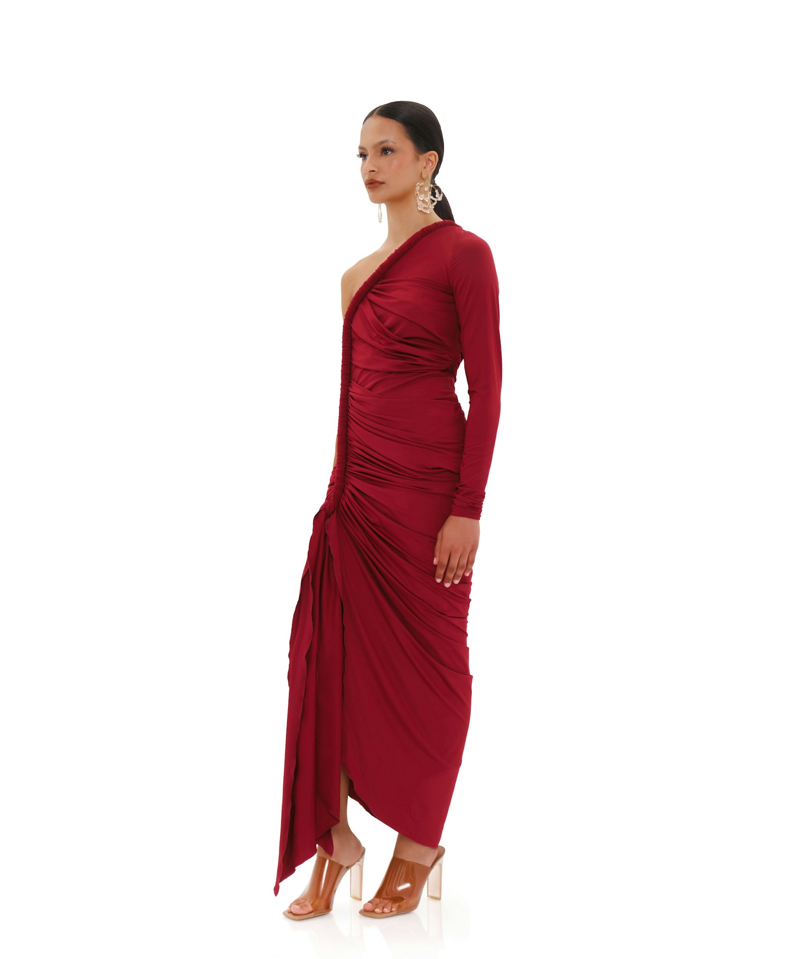 TURI MESH DRESS - BURGUNDY made by Andrea Iyamah