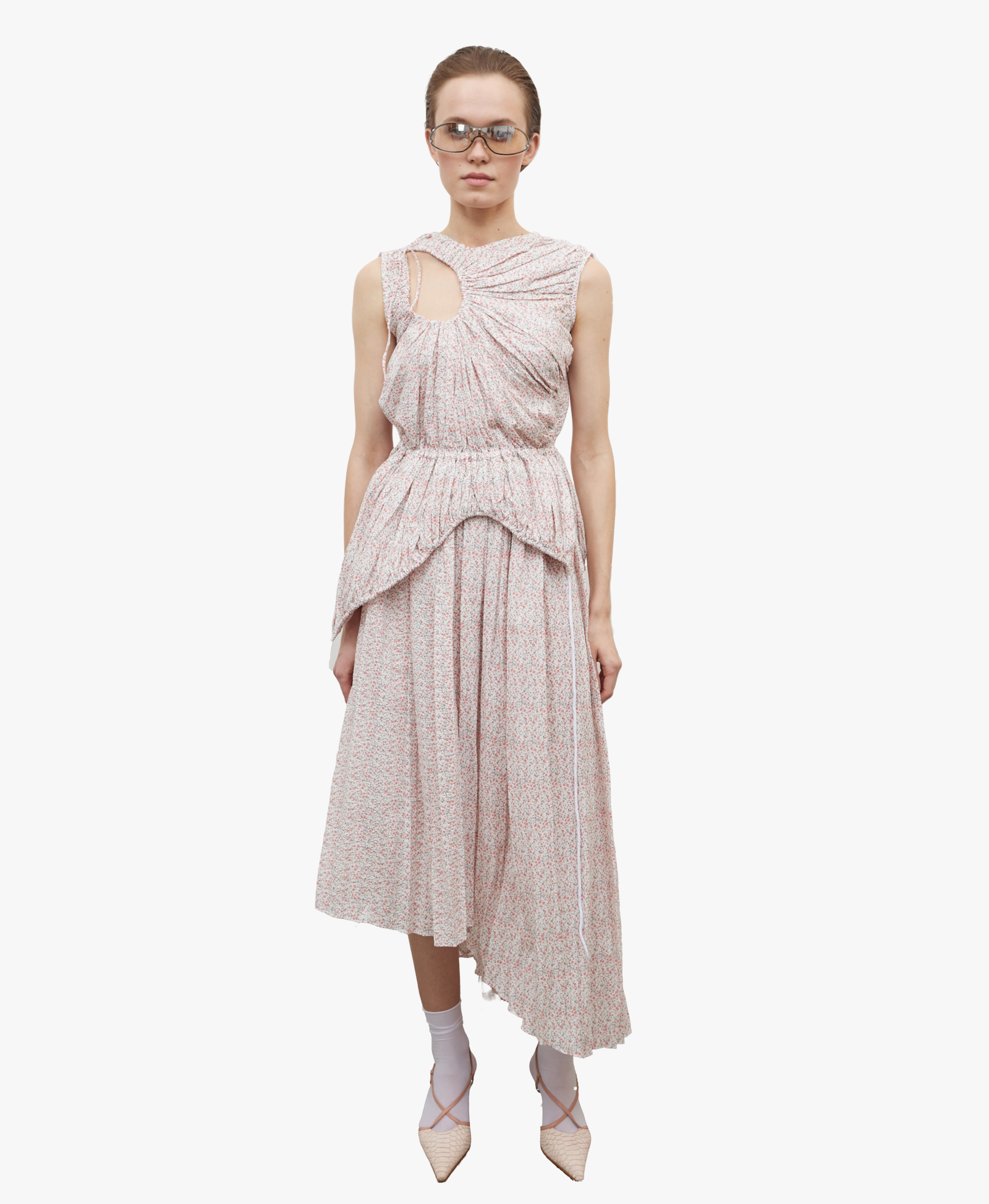 Floral-print pleated asymmetric skirt made by Tamar Keburia