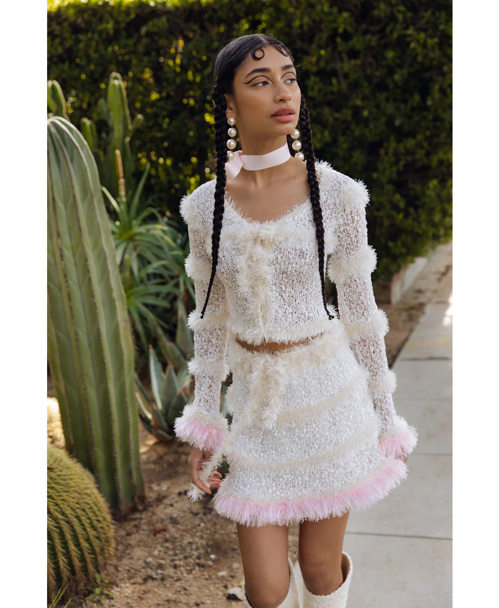 Swan Handmade Knit Sweater in White made by ANDREEVA