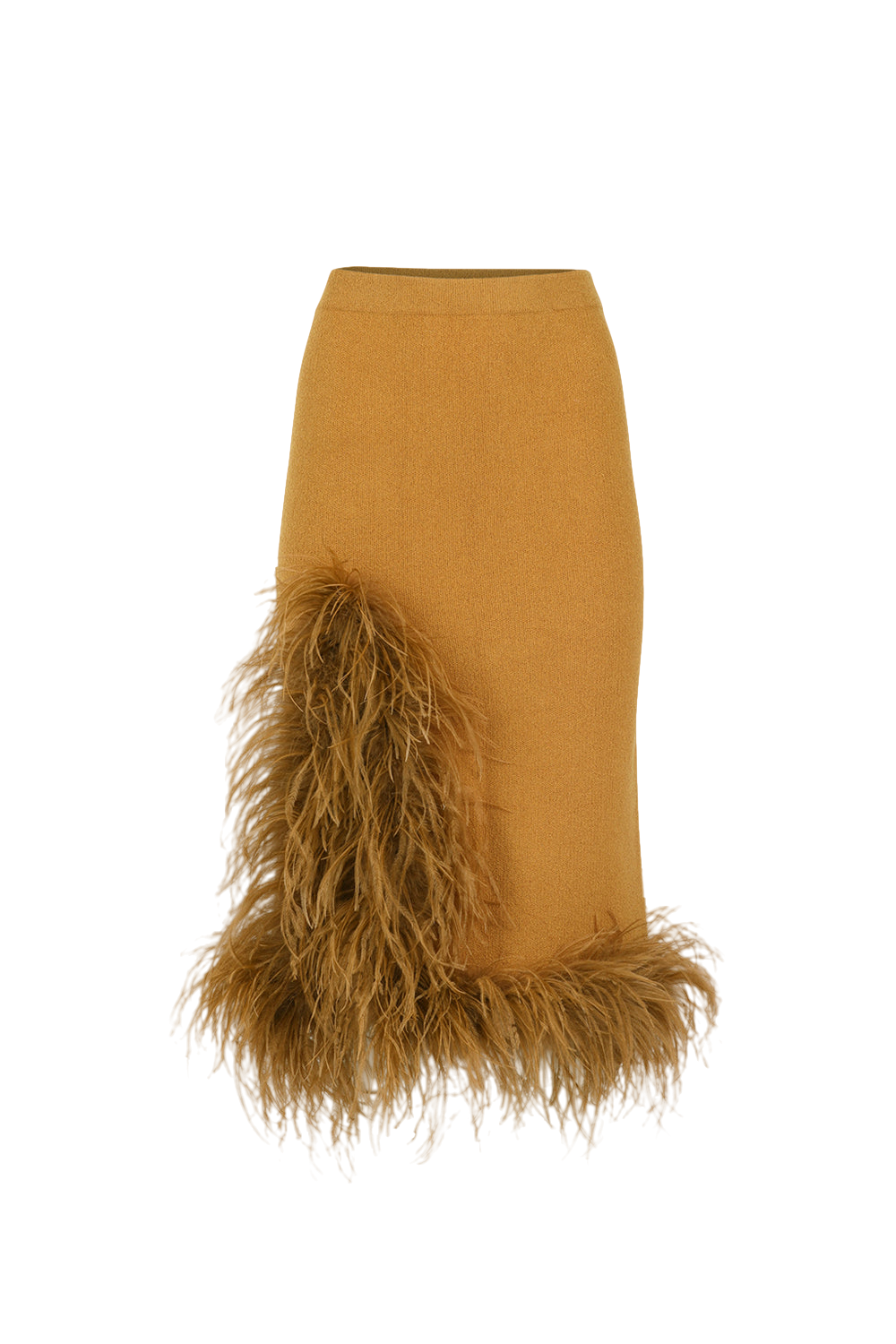 Shop Andreeva Camel Knit Skirt With Feathers In Brown