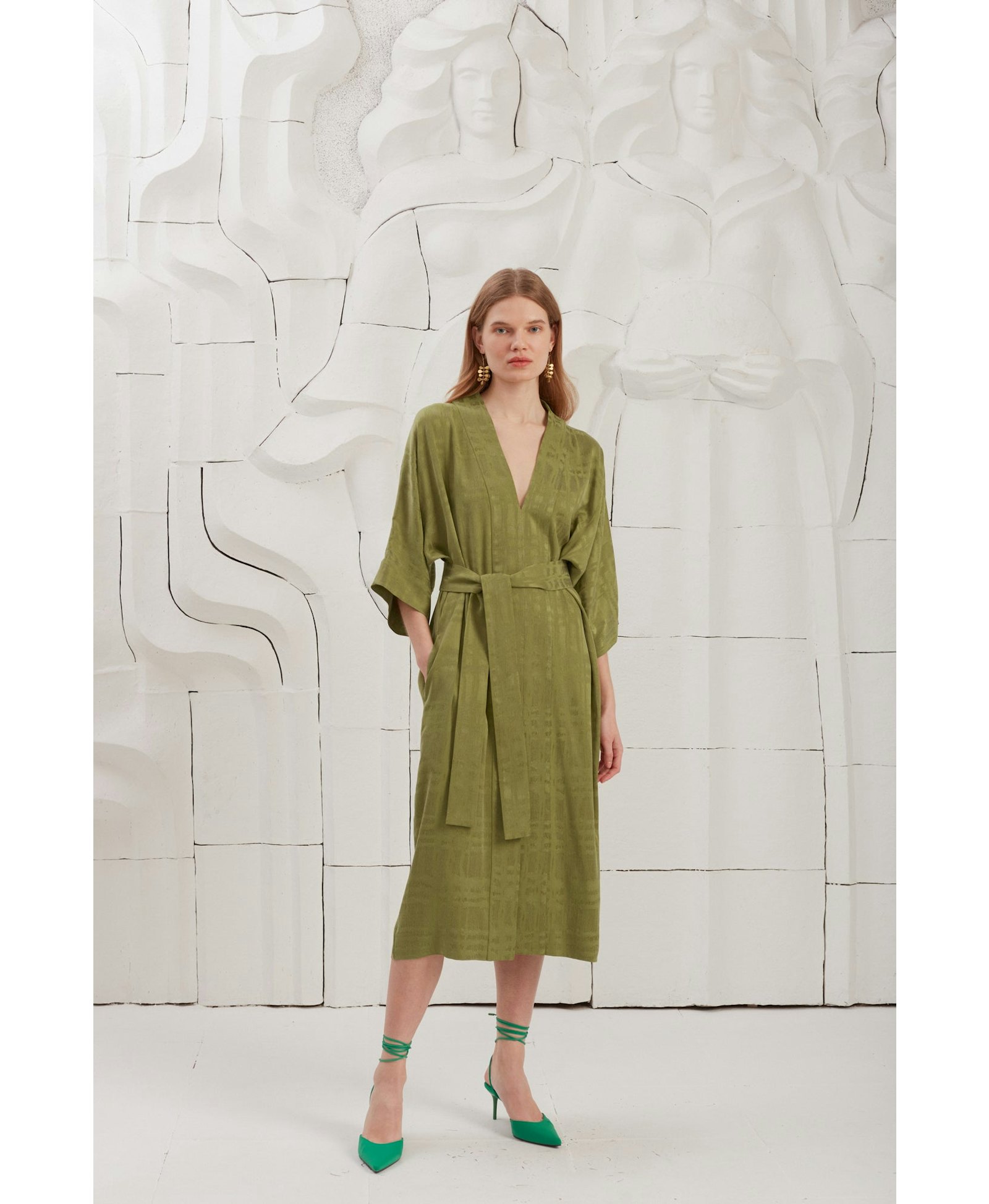PALOMA olive green cupro midi dress made by UNDRESS
