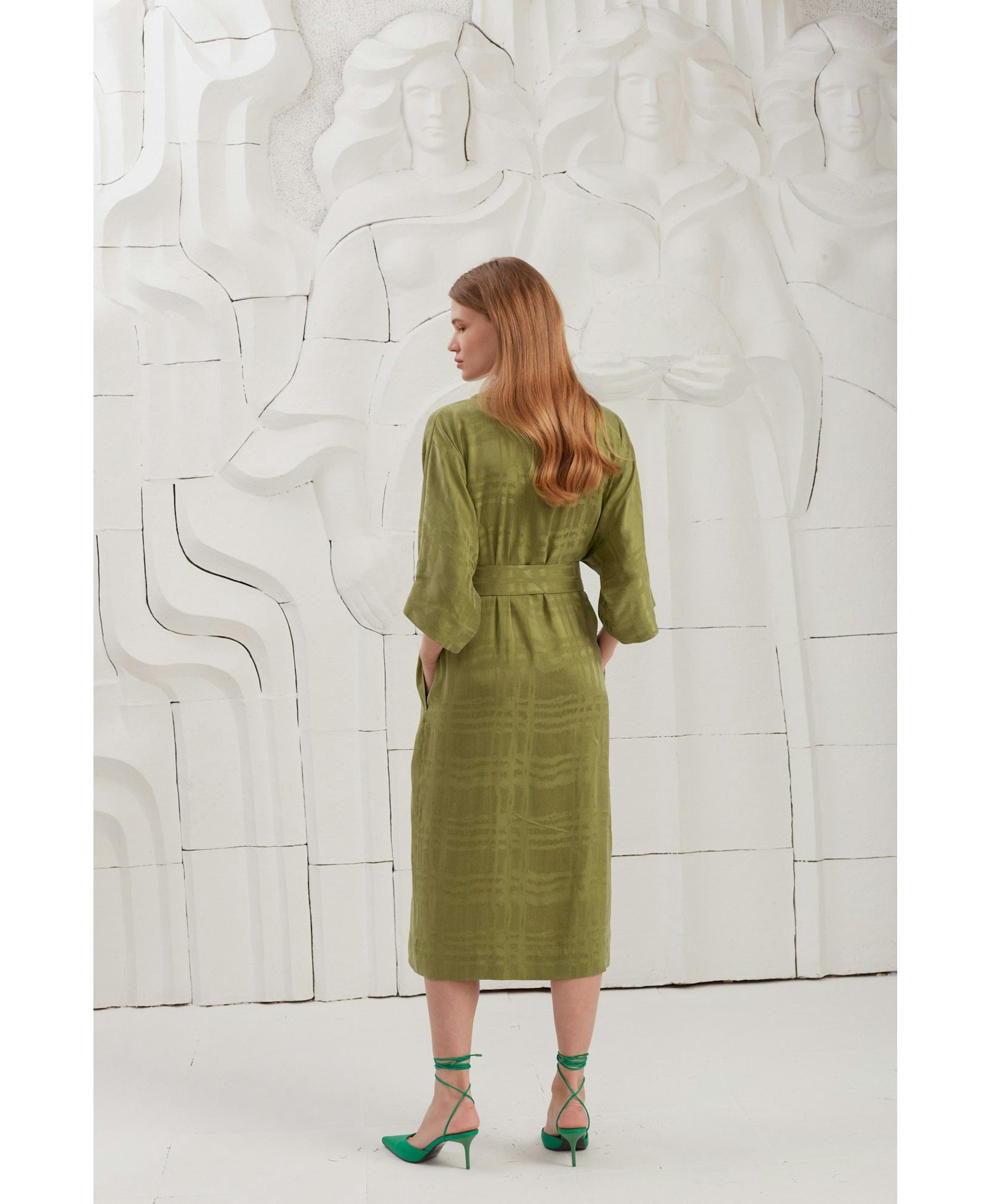 PALOMA olive green cupro midi dress made by UNDRESS