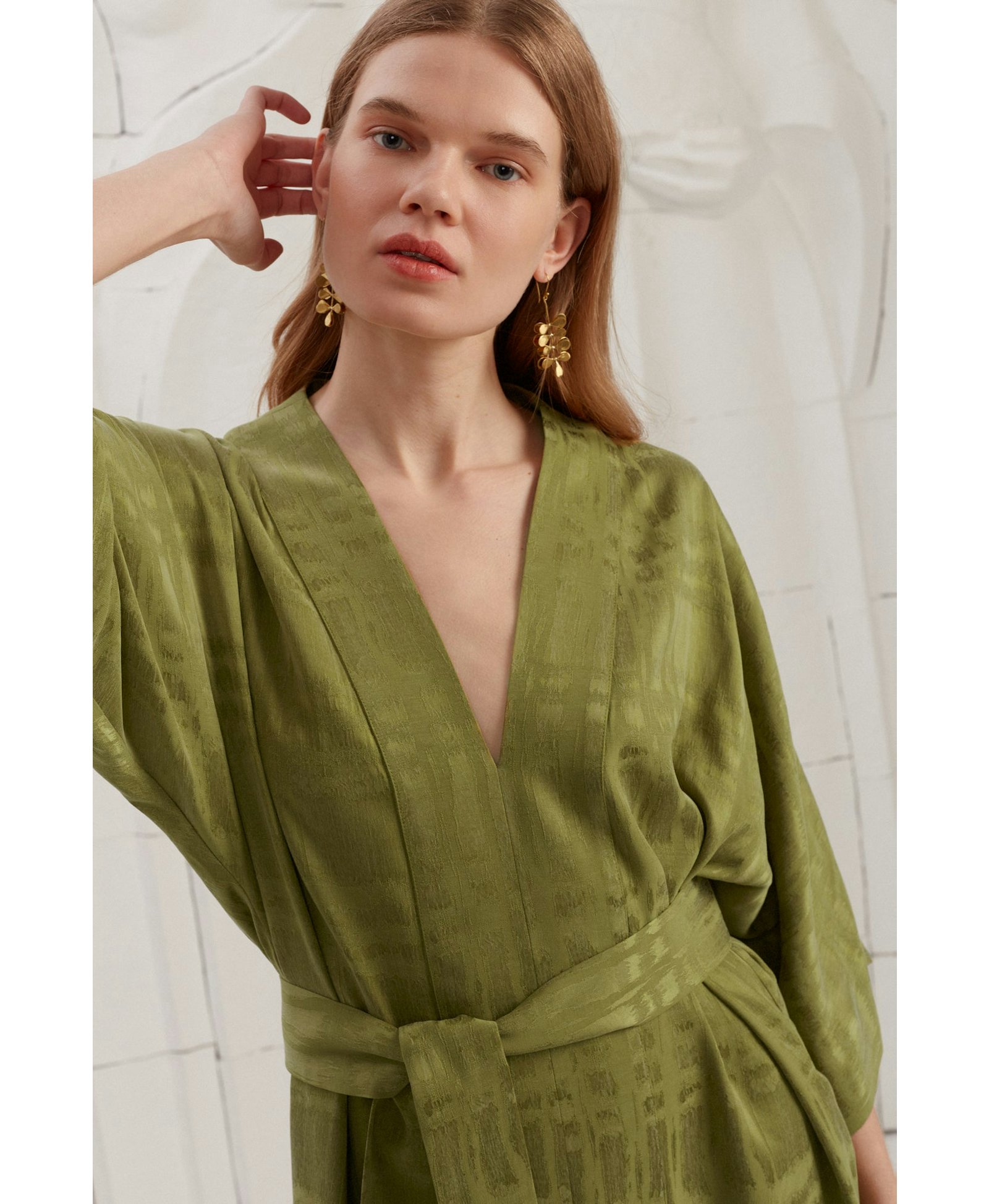 PALOMA olive green cupro midi dress made by UNDRESS