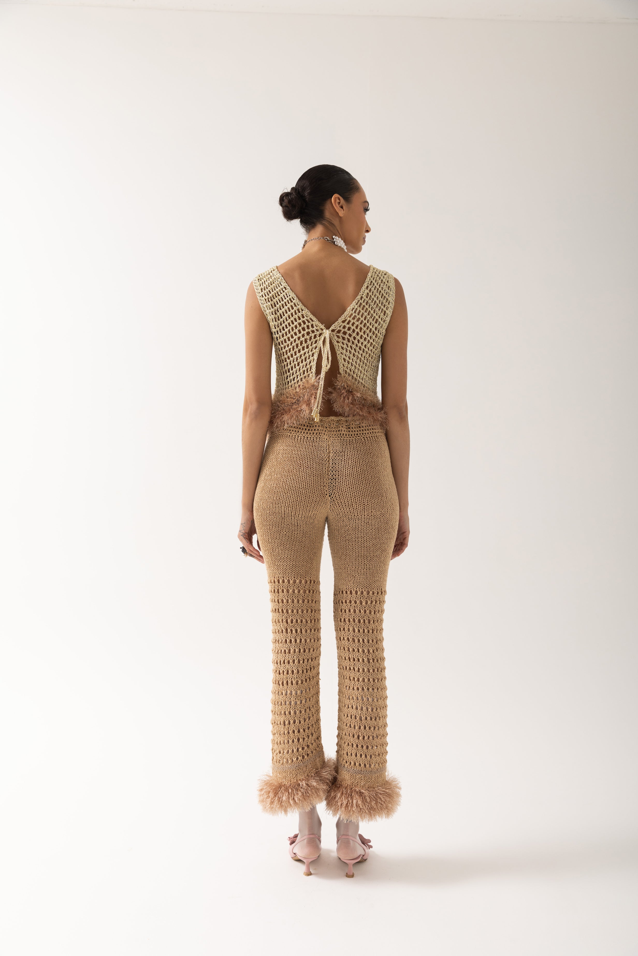 Shop Andreeva Gold Handmade Crochet Top With Embroidery