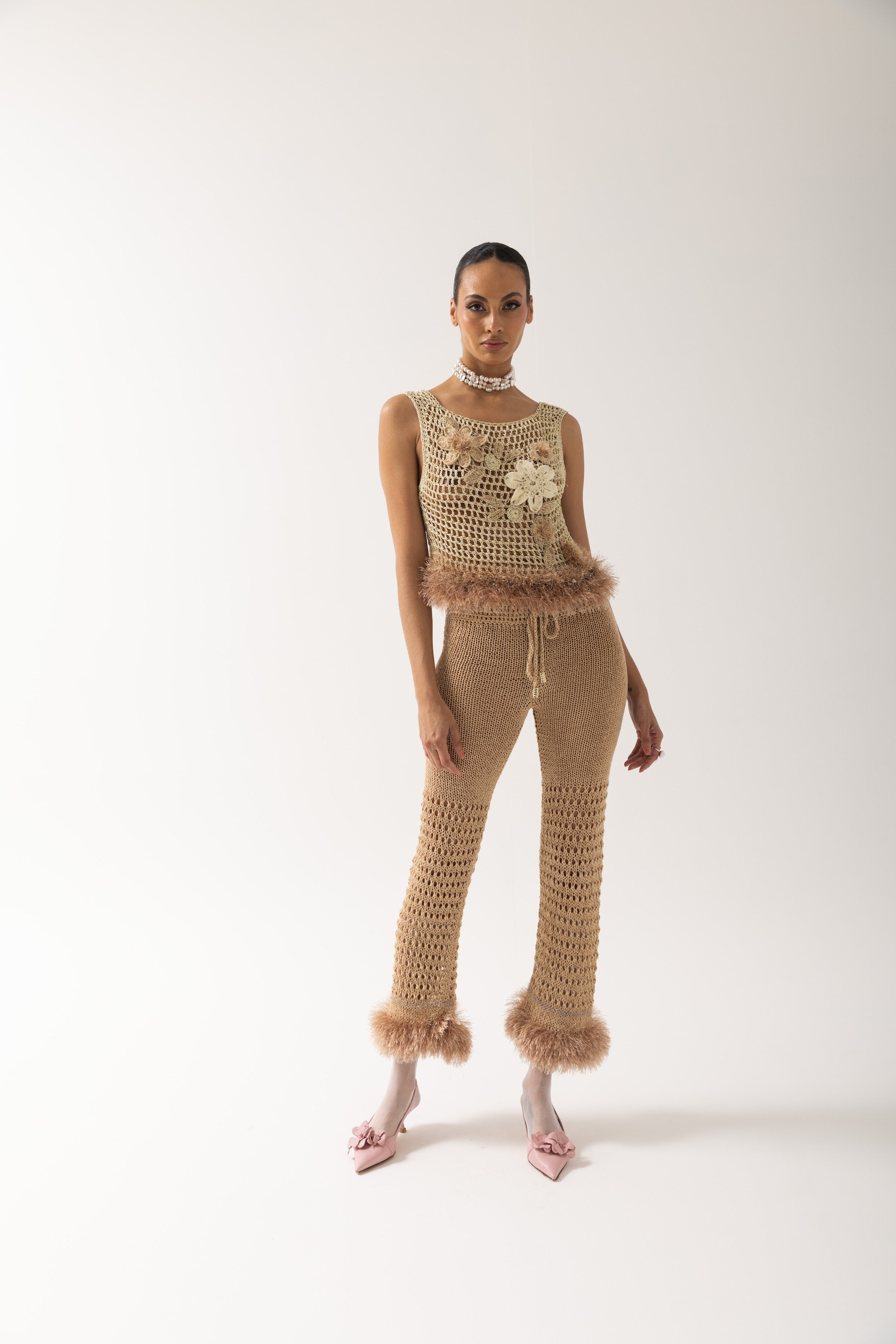 Shop Andreeva Gold Handmade Crochet Top With Embroidery