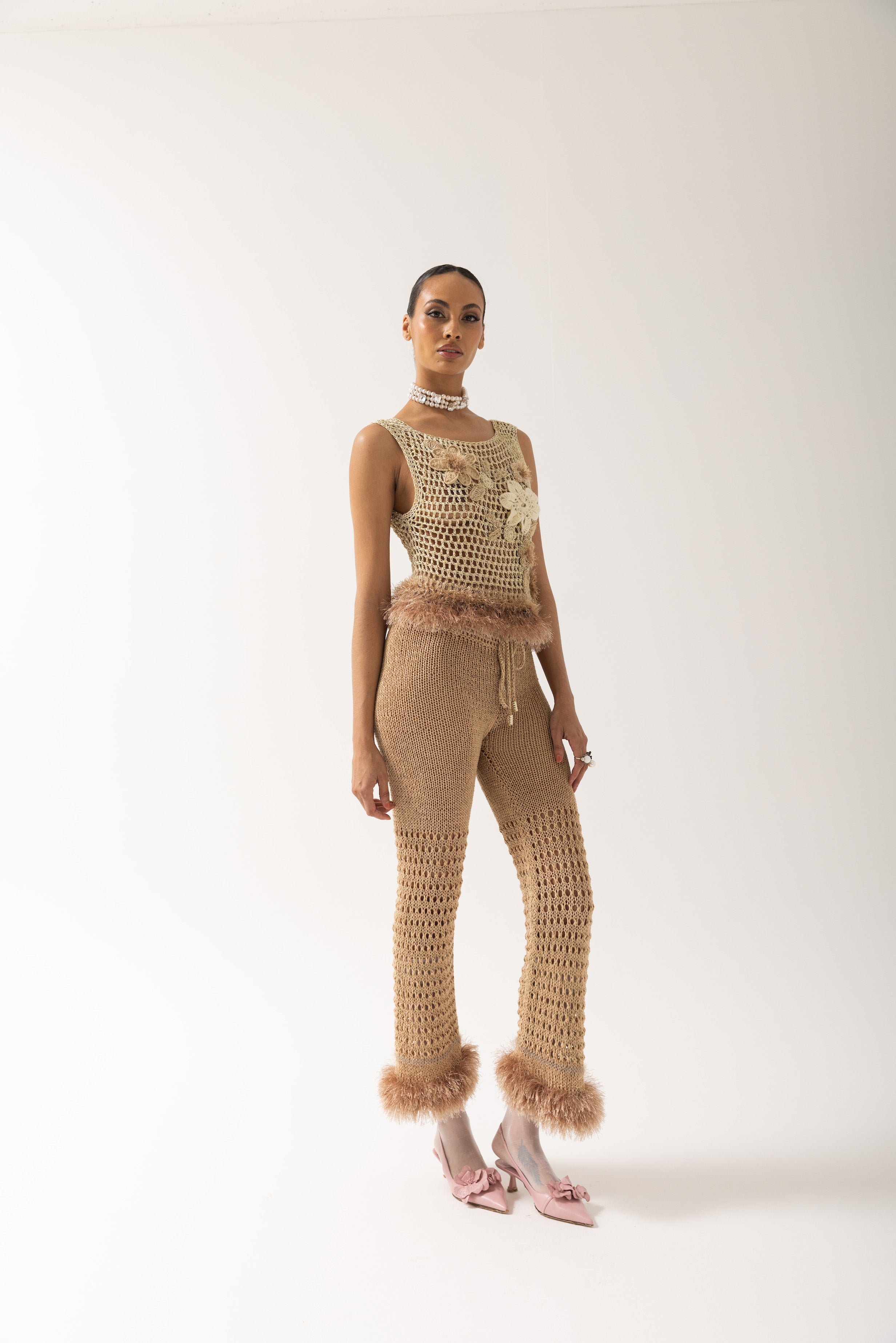 Shop Andreeva Gold Handmade Crochet Top With Embroidery