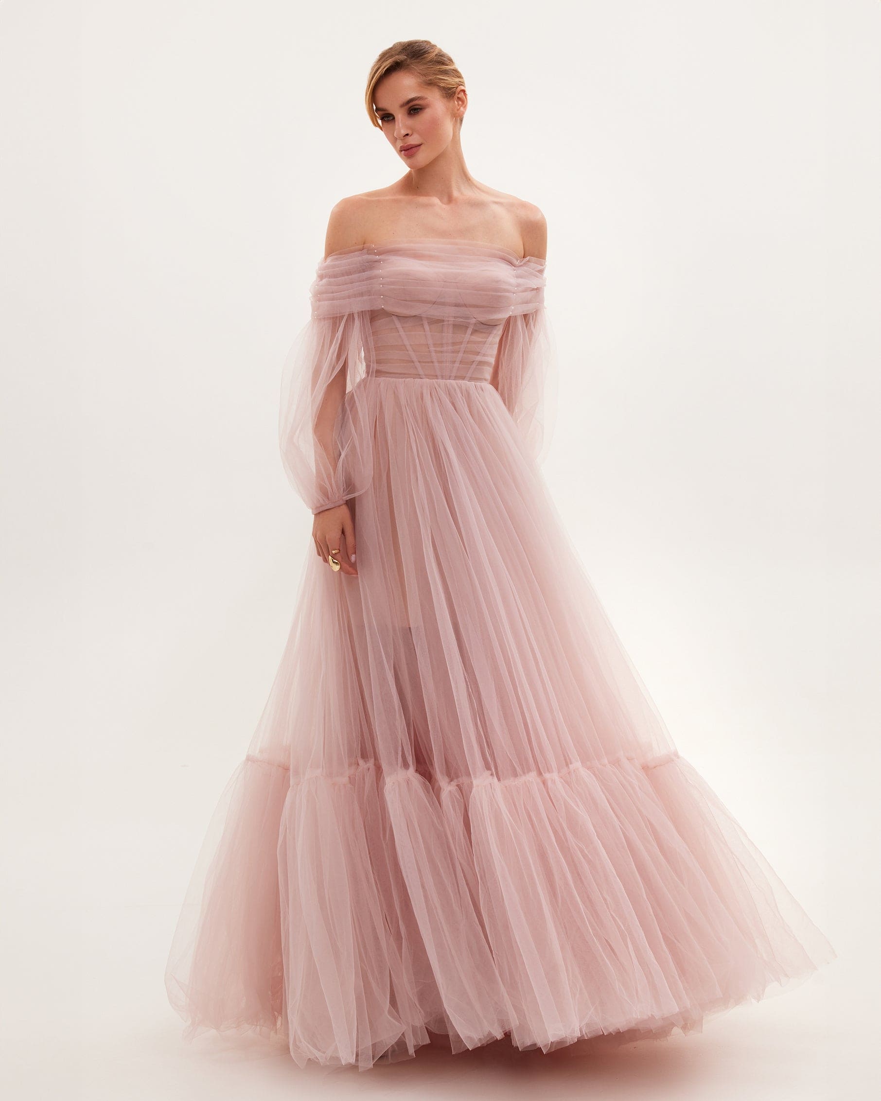 Shop Milla Misty Rose Sheer Sleeves Maxi Tulle Dress In Pink