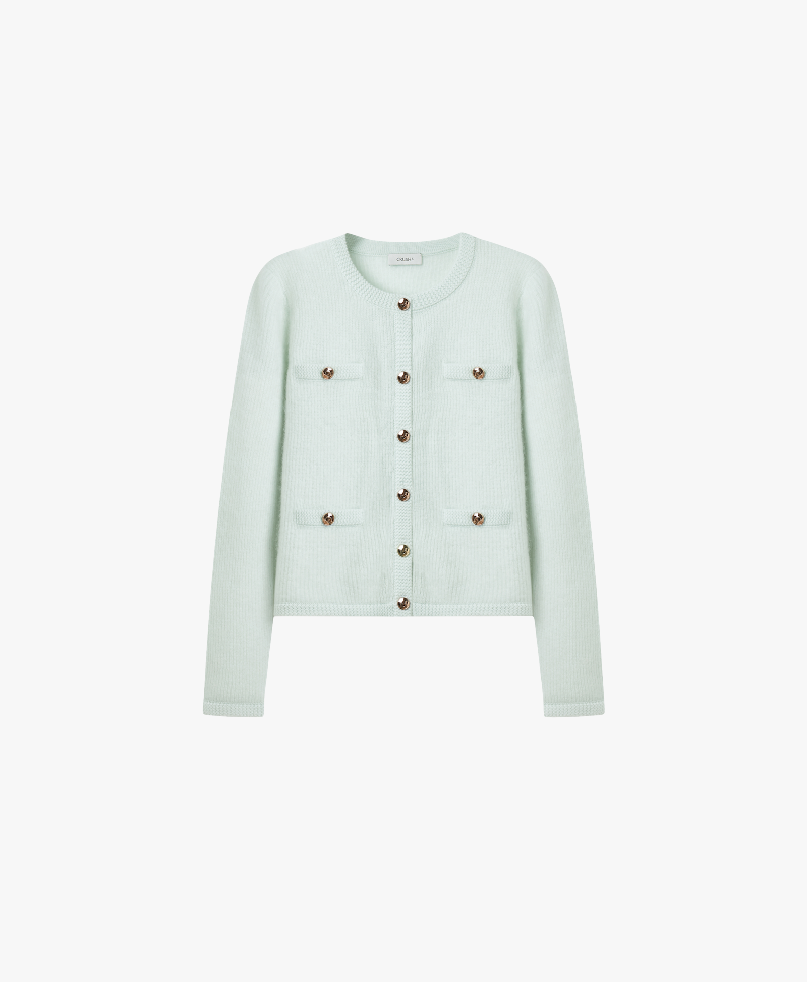 FLUFFY CASHMERE CREWNECK CARDIGAN in Green made by CRUSH Collection