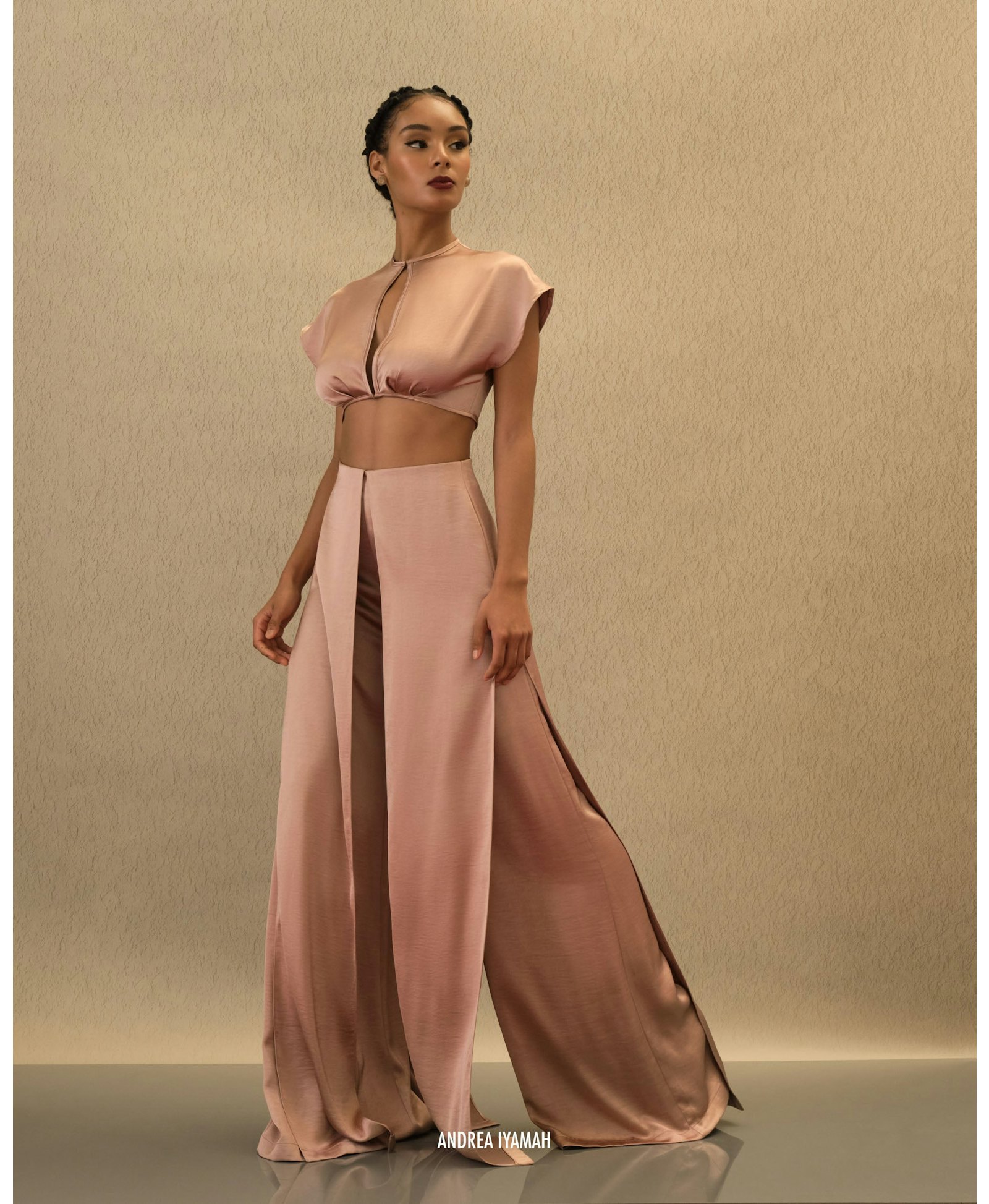 HAMI HIGH WAIST PANTS - PEARL PINK in Pink made by Andrea Iyamah