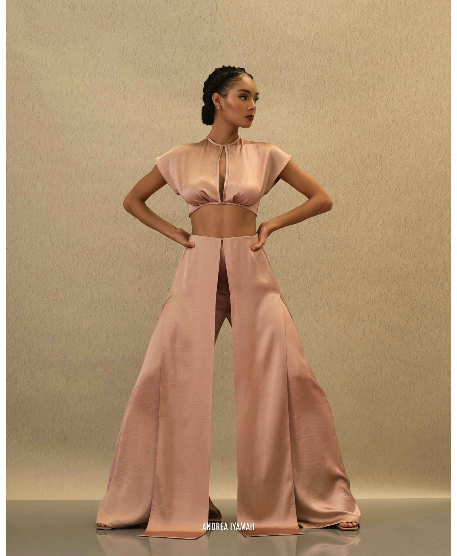 HAMI HIGH WAIST PANTS - PEARL PINK in Pink made by Andrea Iyamah