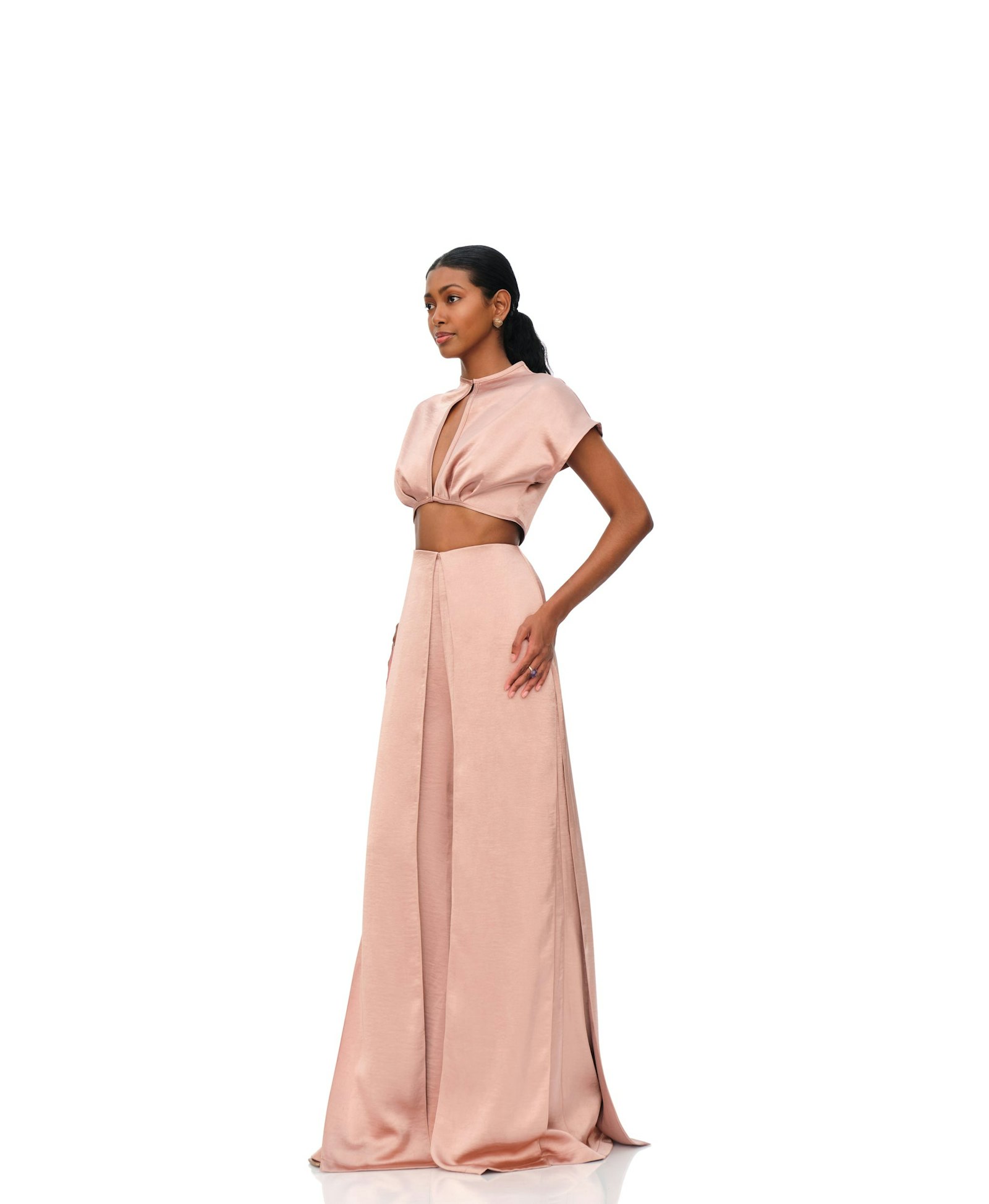 HAMI HIGH WAIST PANTS - PEARL PINK in Pink made by Andrea Iyamah