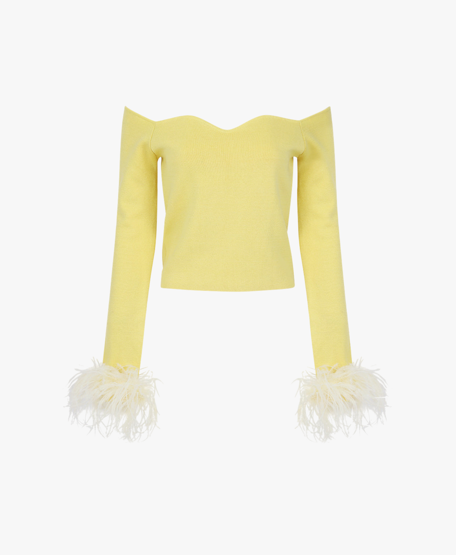 Yellow Vanilla Knit Top With Detachable Feathers Cuffs made by ANDREEVA