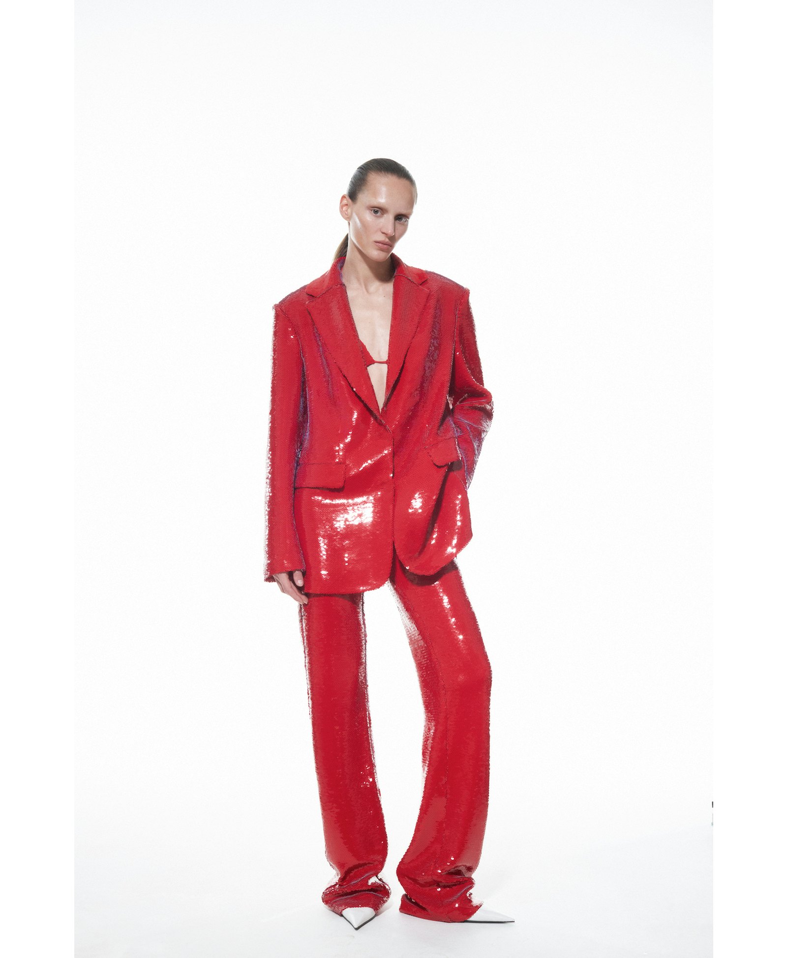 JADE SEQUIN BLAZER in Red made by NUÉ