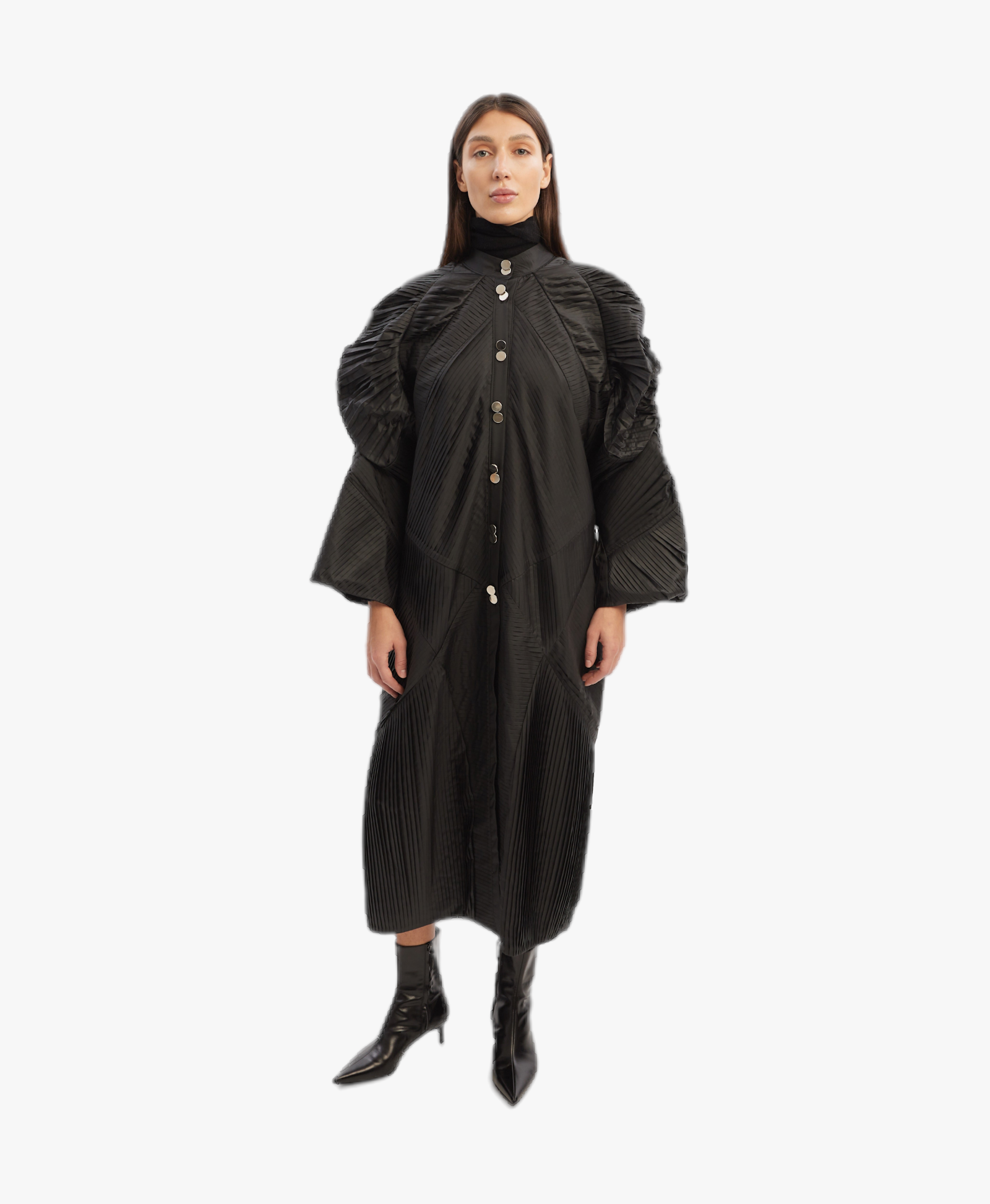 H-Line Midi Asymmetrically Pleated Trench Coat made by Tamar Keburia