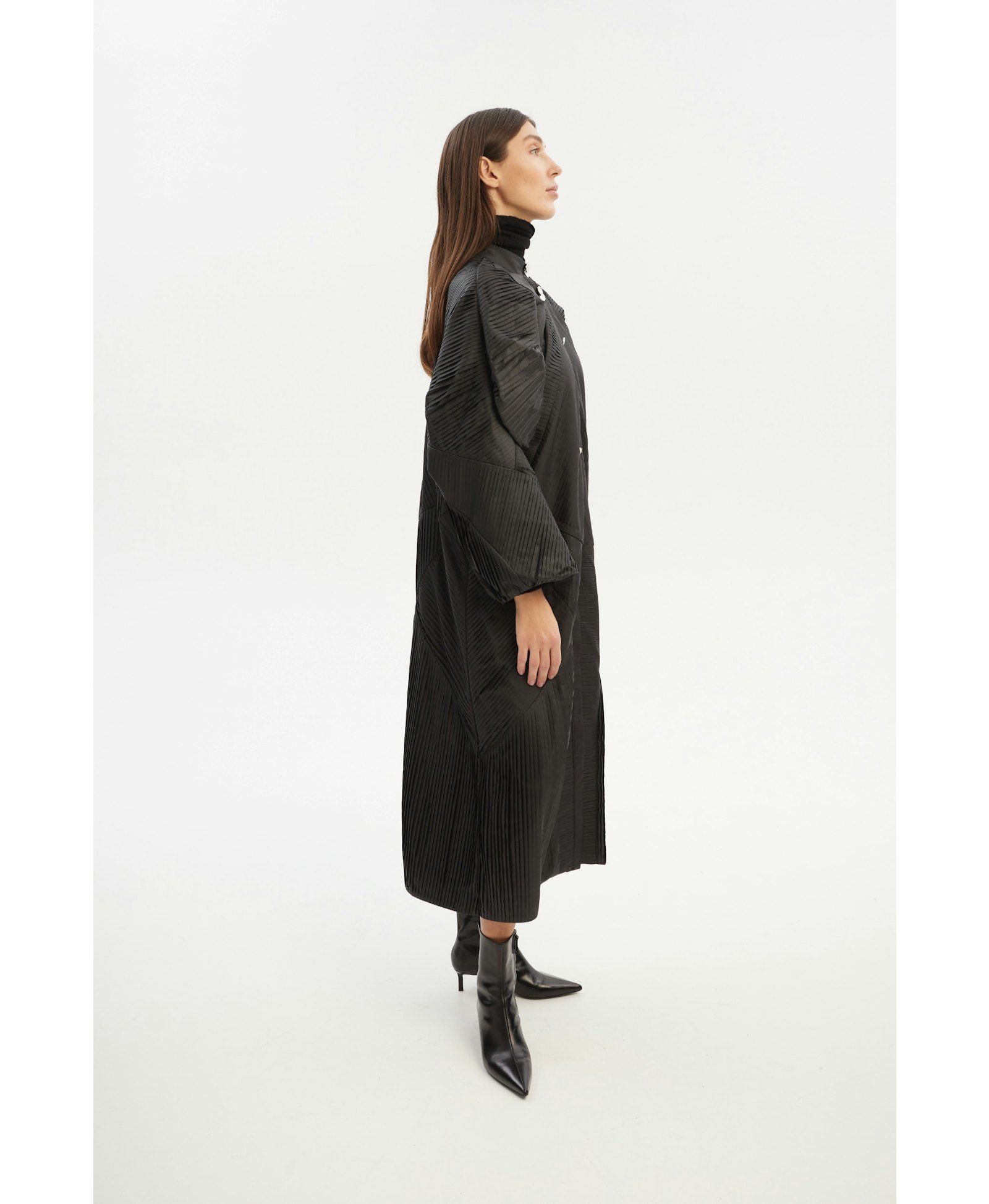 H-Line Midi Asymmetrically Pleated Trench Coat made by Tamar Keburia