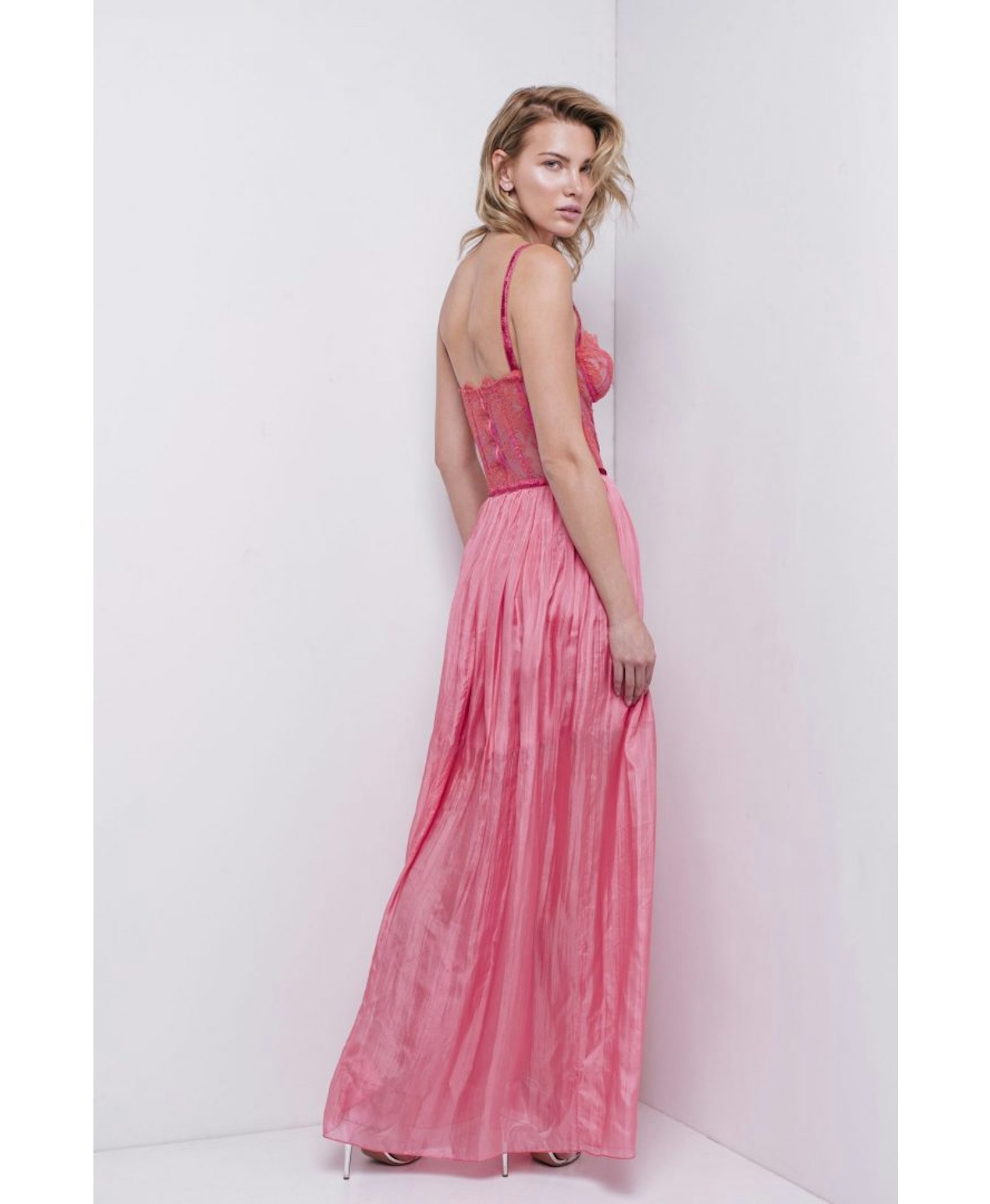Rose Chantilly Lace Bustier Gown made by Aureliana