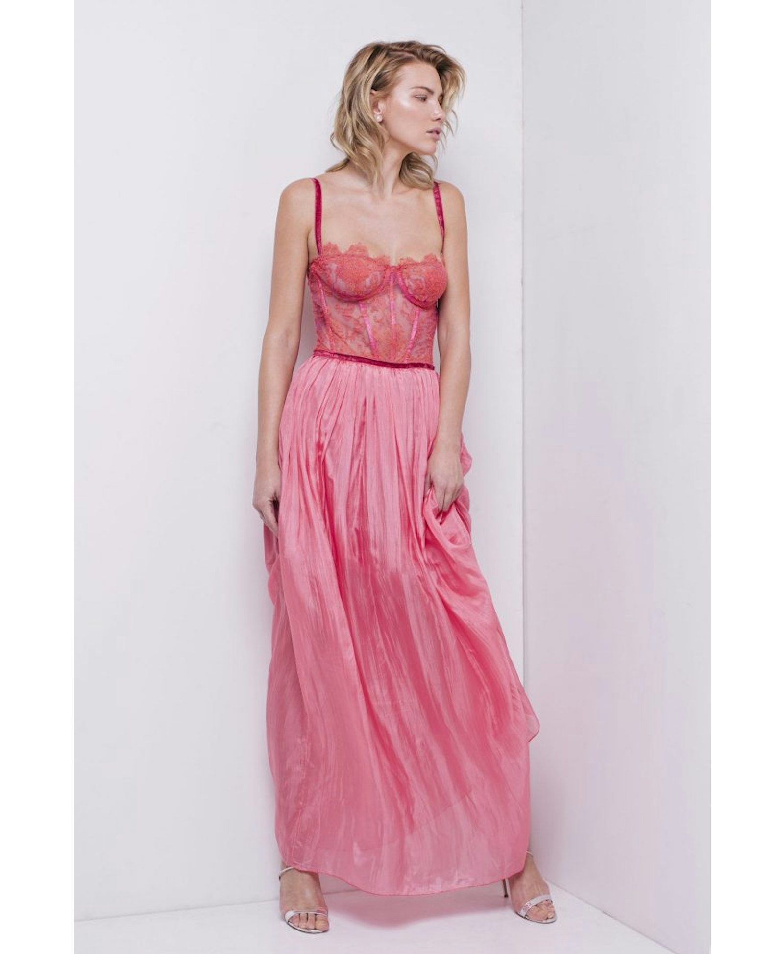 Rose Chantilly Lace Bustier Gown made by Aureliana