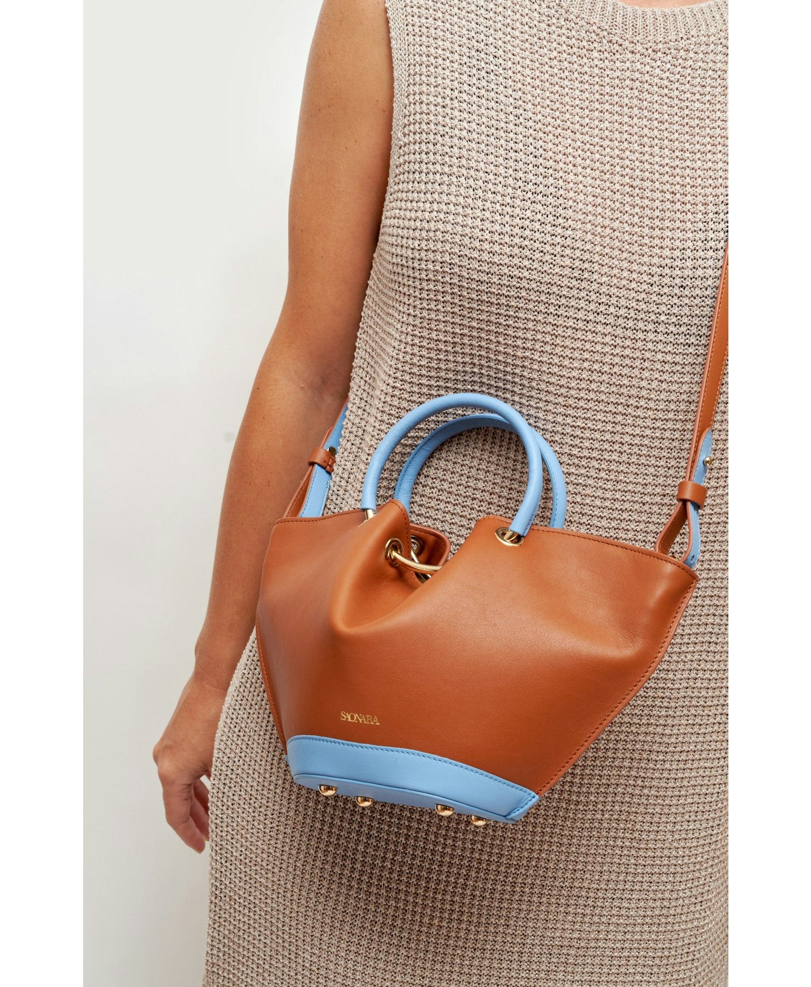 SAONARA MINI CARAMEL CARAMEL/BLUE SKY LEATHER made by Saonara