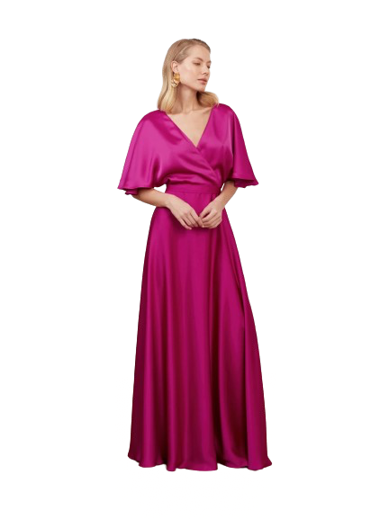 Undress Solene Fuchsia Satin Long Wedding Guest Dress In Pink