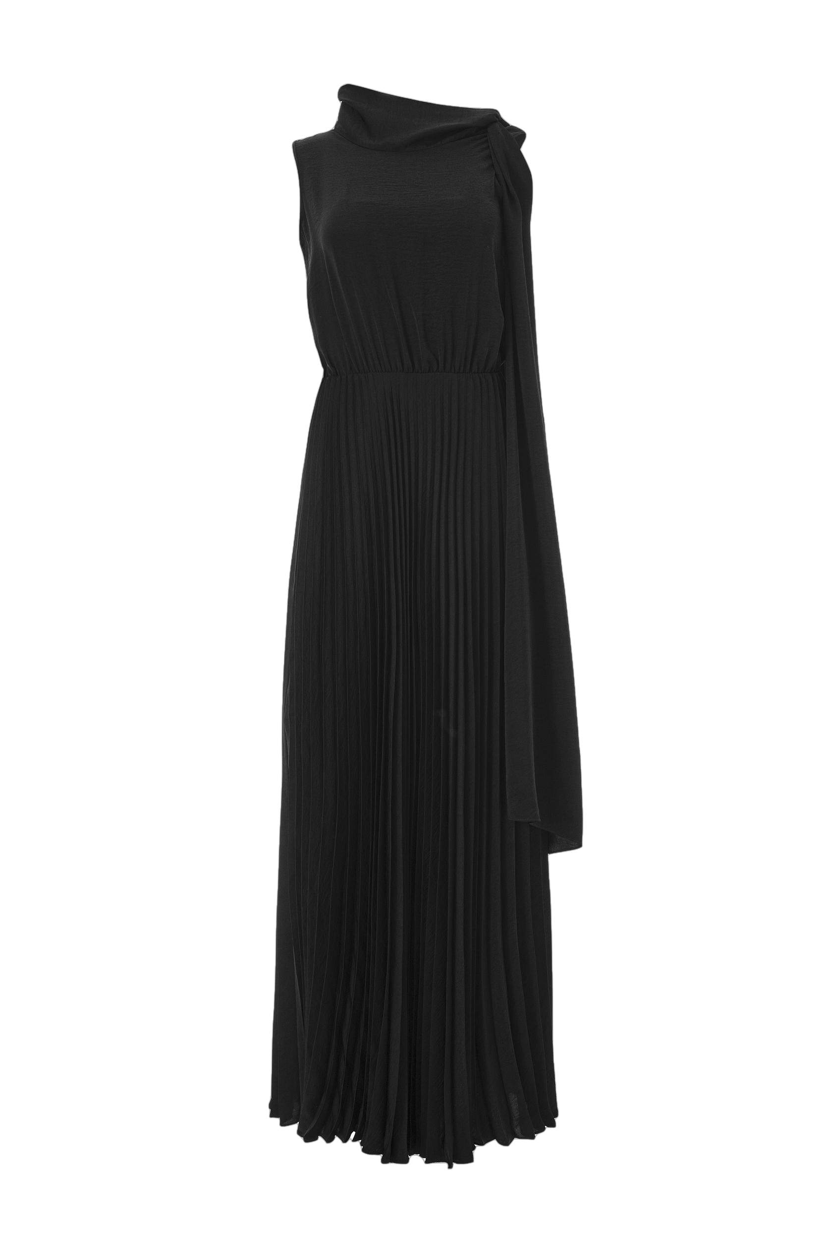 Lita Couture Long Pleated Tie-neck Dress