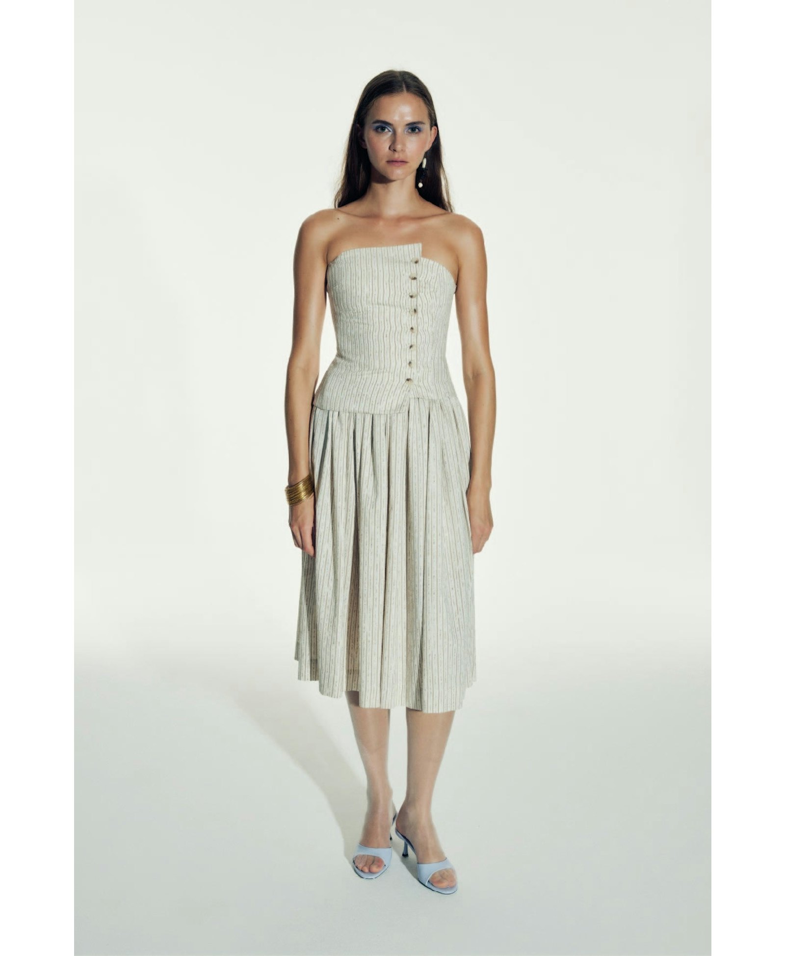 Odyle Striped Linen Bustier in Walnut made by Nazli Ceren