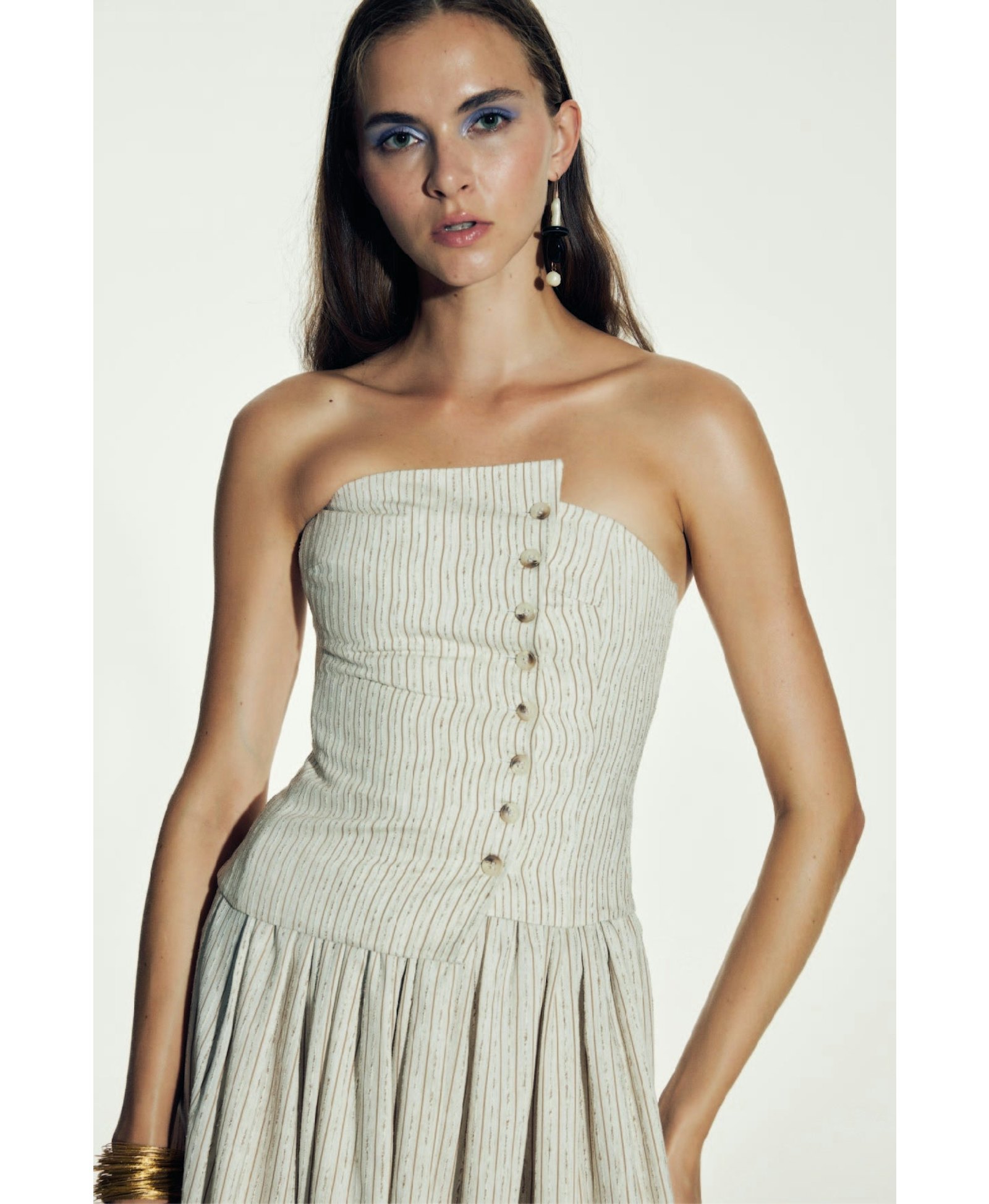 Odyle Striped Linen Bustier in Walnut made by Nazli Ceren