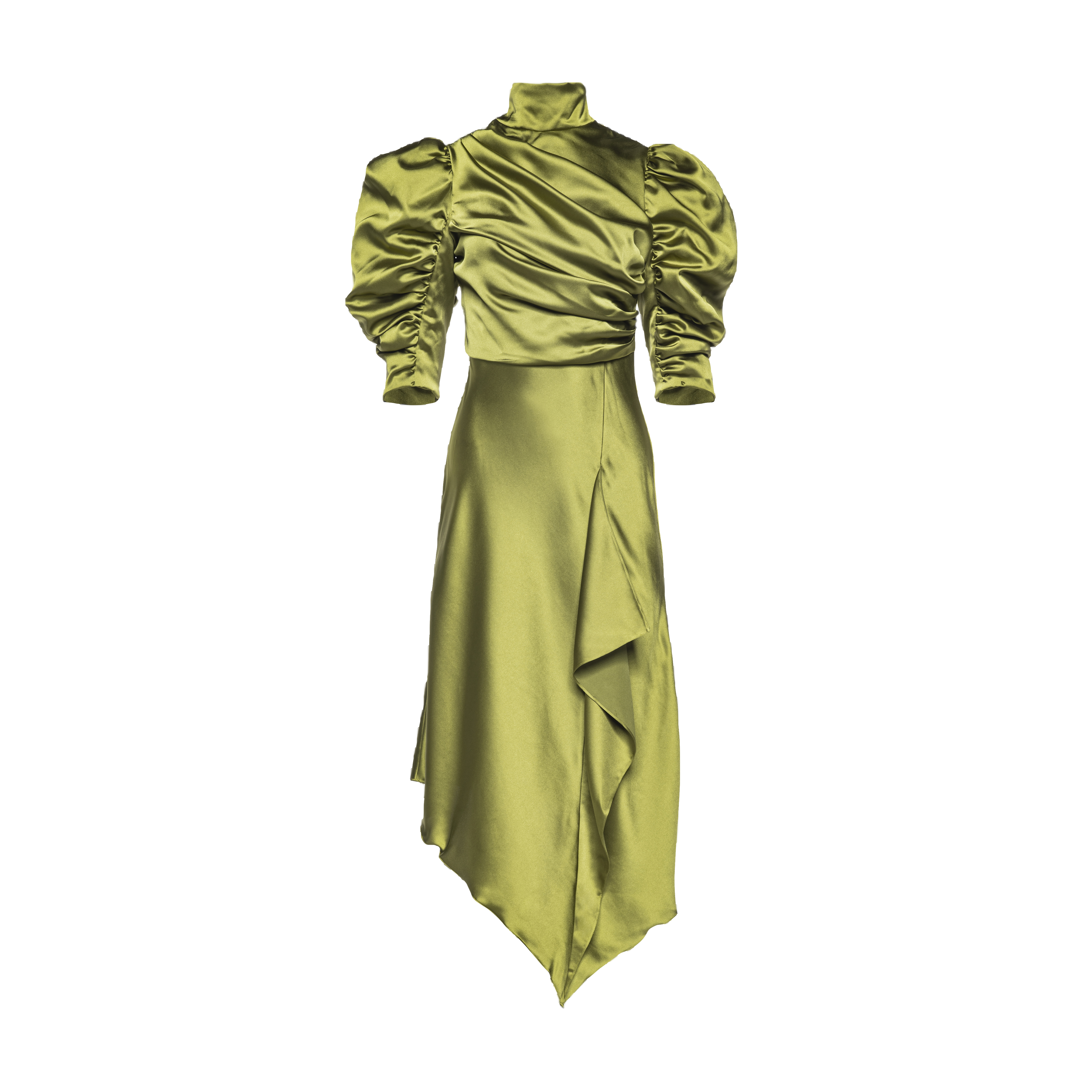 Vasiliki Flavia Satin Draped Dress Midi Pistachio In Green