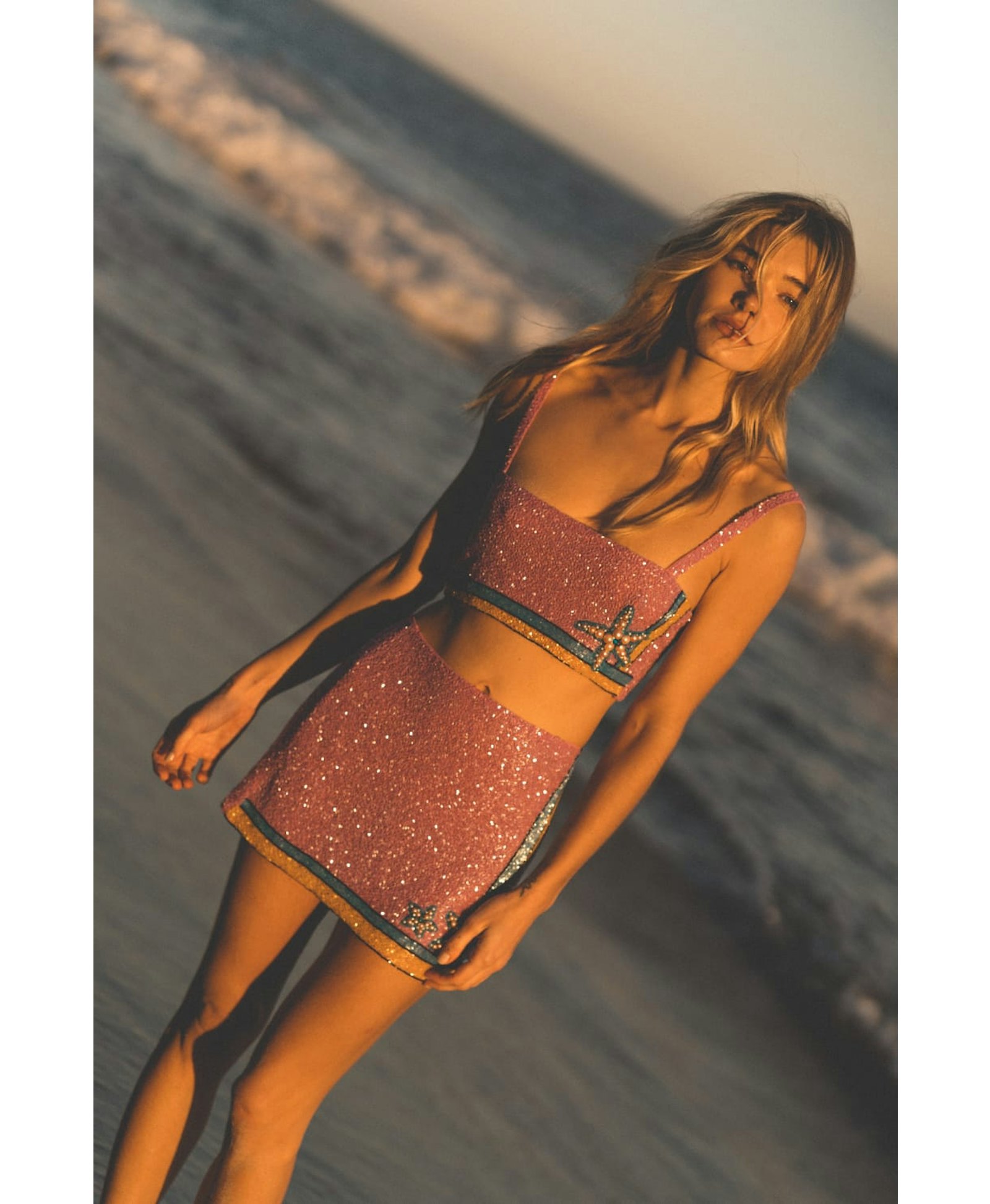 Monni Co-ord Hand Embroidered Crystal Purple Skirt in Purple made by Oceanus Swimwear