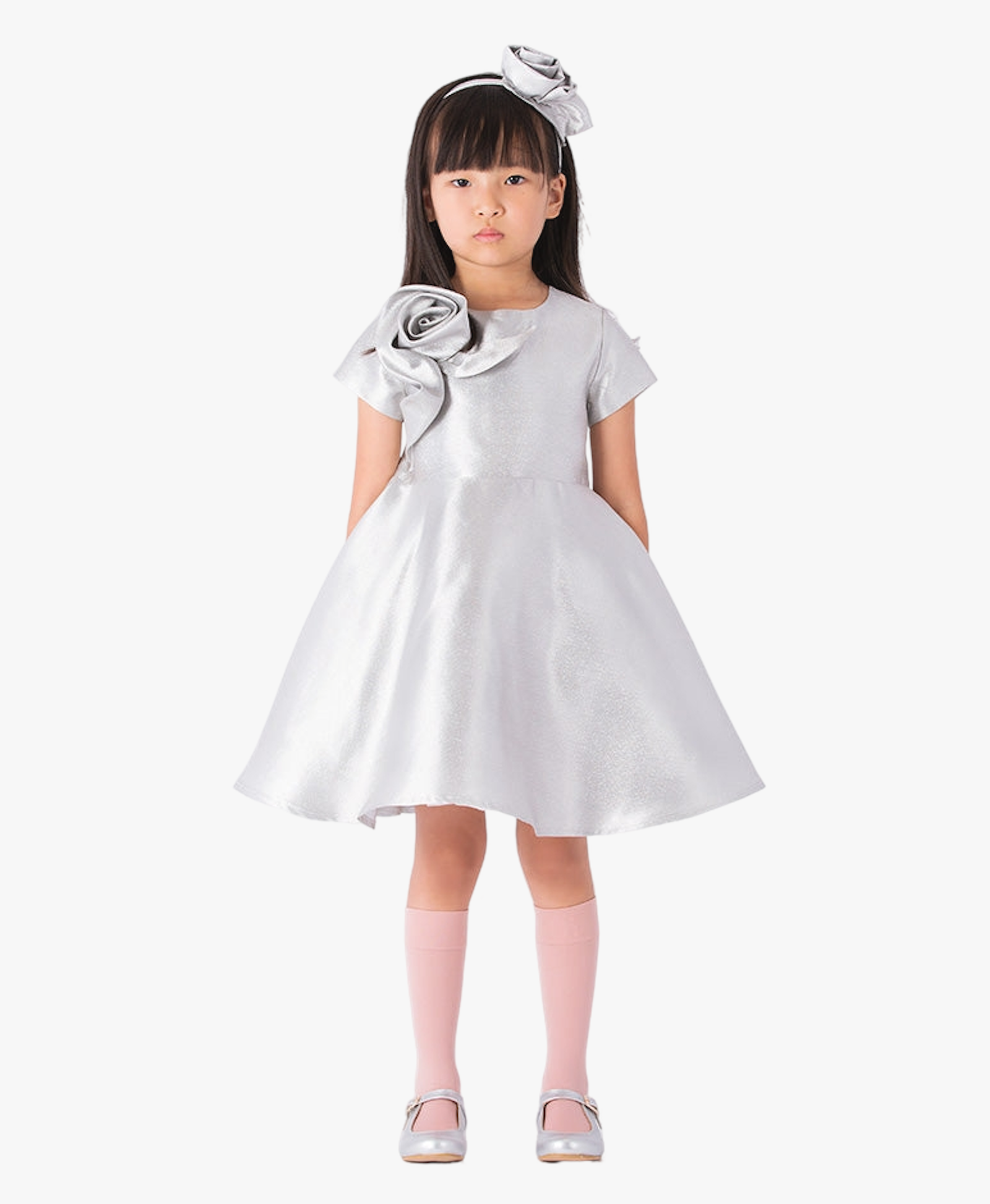 3D Appliqué Silver Girls Dress made by Mama Luma