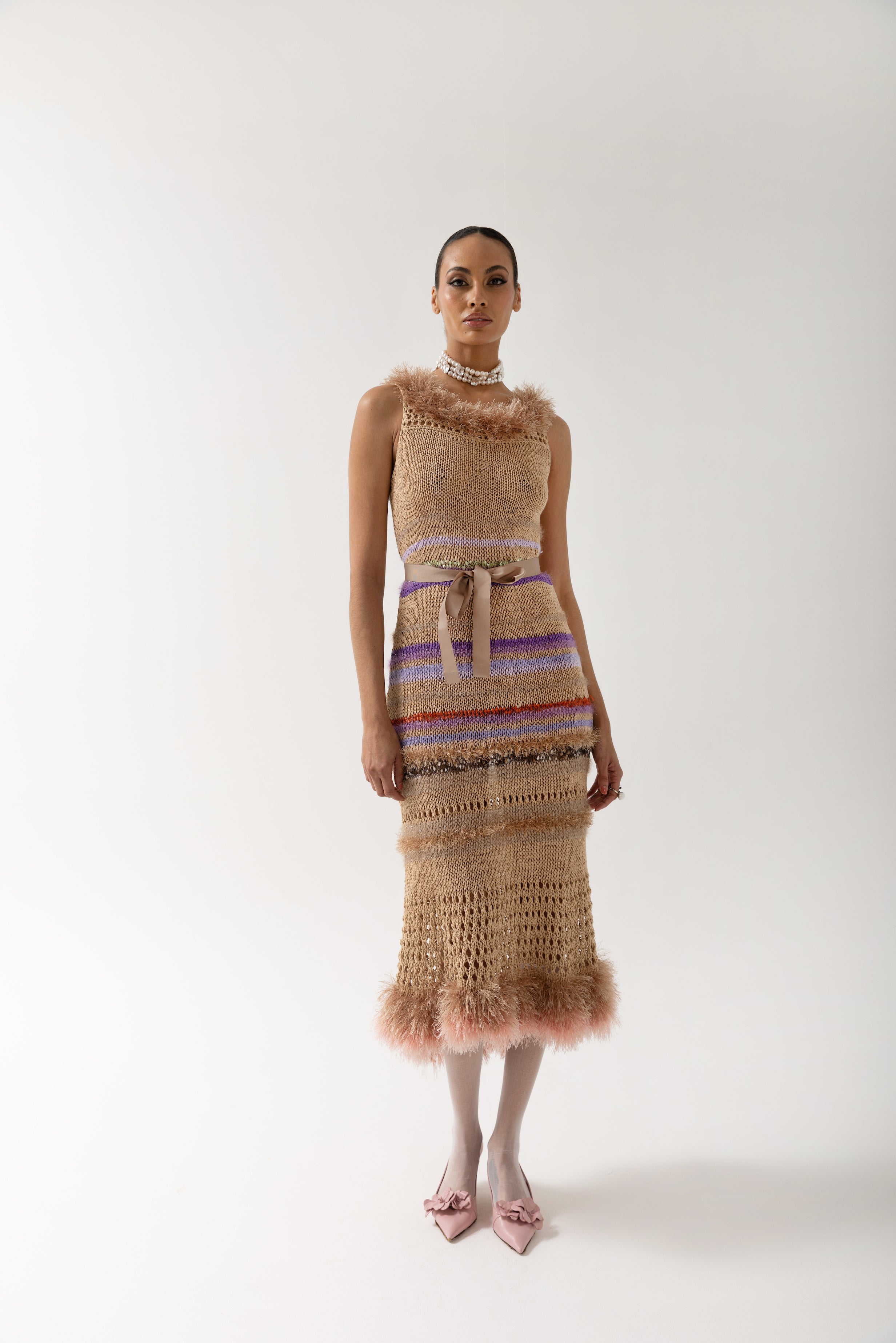 Shop Andreeva Camila Brown Multicolor Handmade Knit Dress