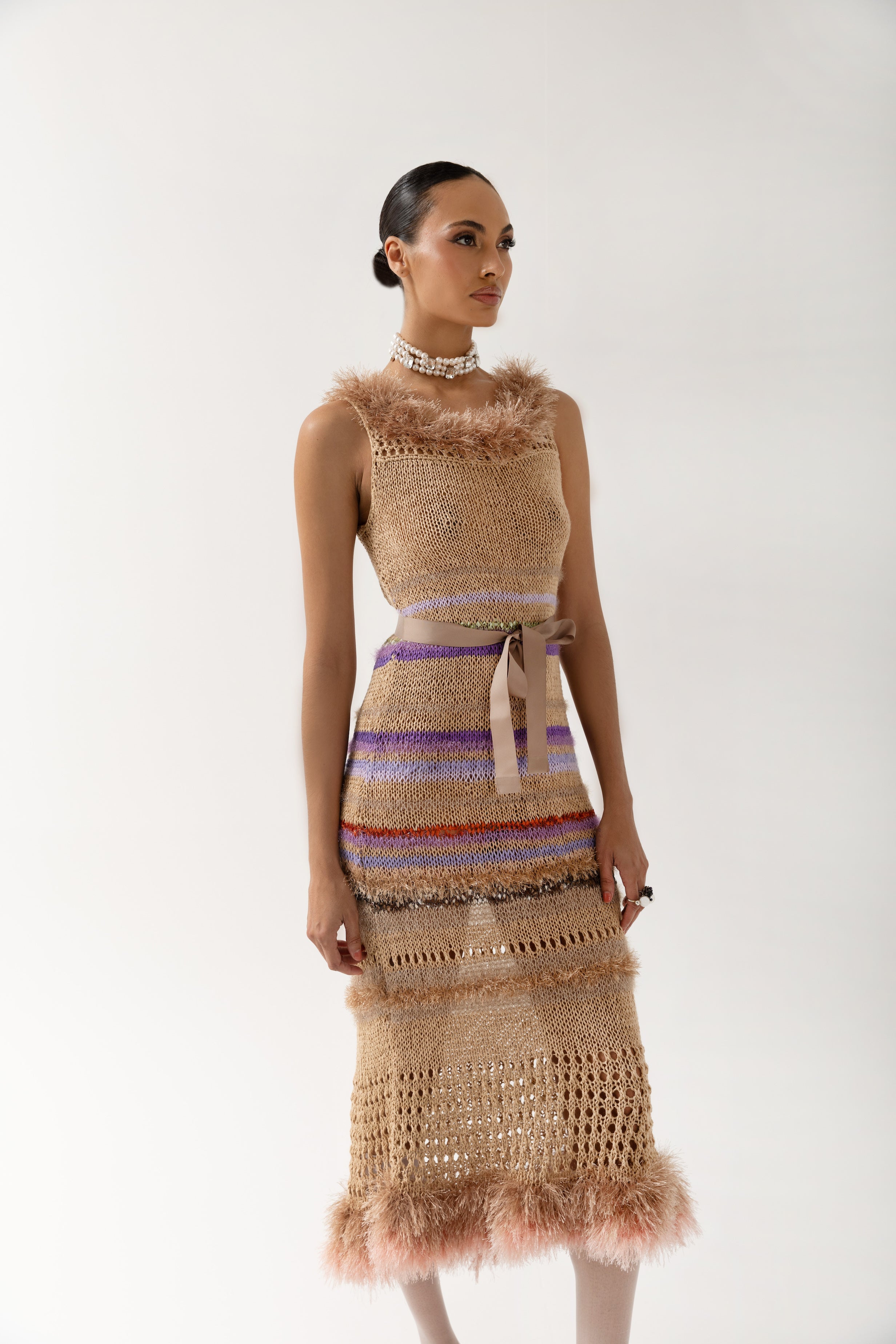 Shop Andreeva Camila Brown Multicolor Handmade Knit Dress