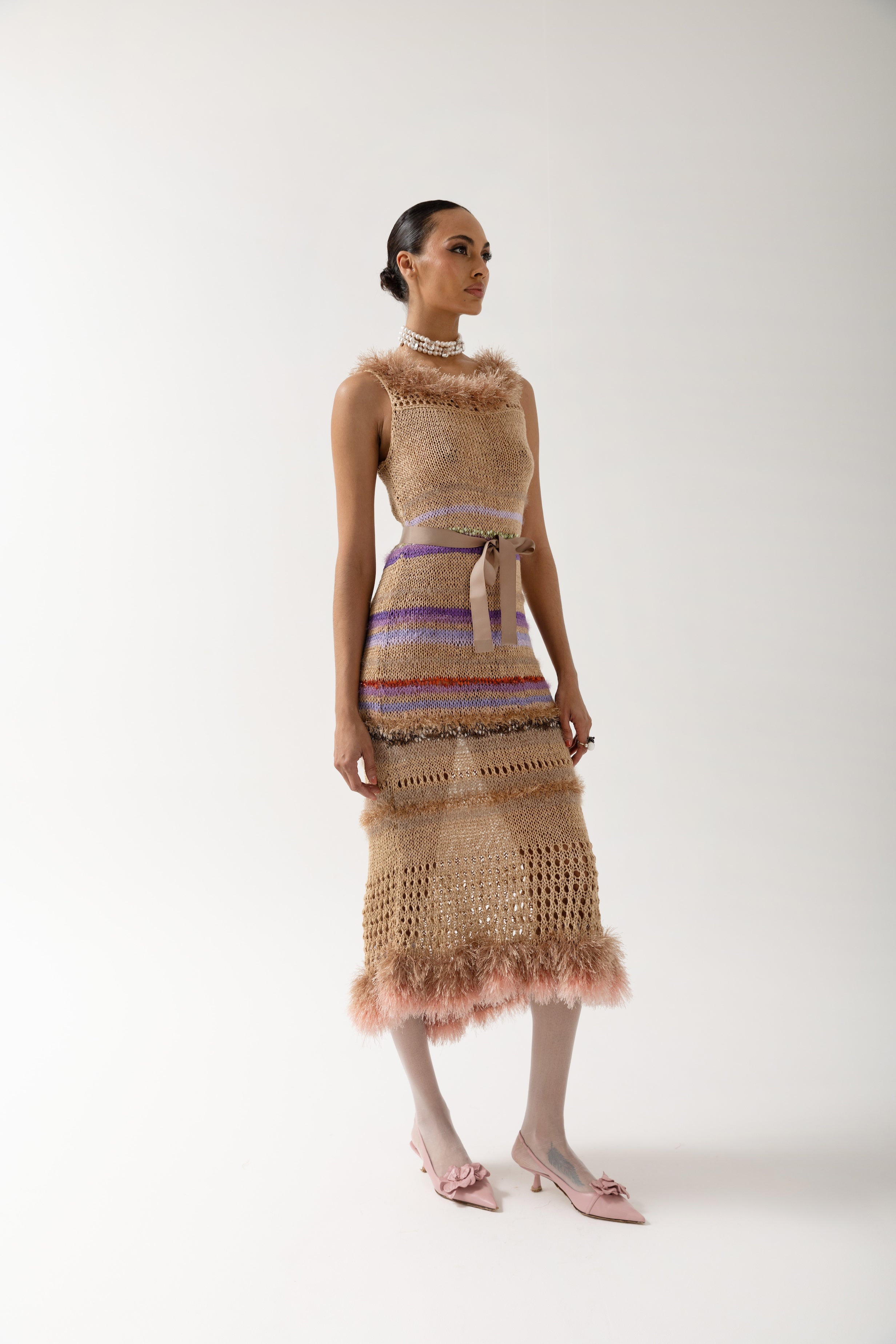 Shop Andreeva Camila Brown Multicolor Handmade Knit Dress