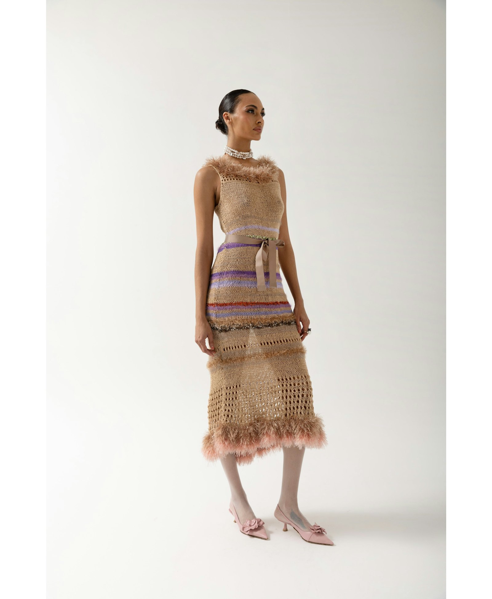 Brown Multicolor Handmade Knit Dress made by ANDREEVA