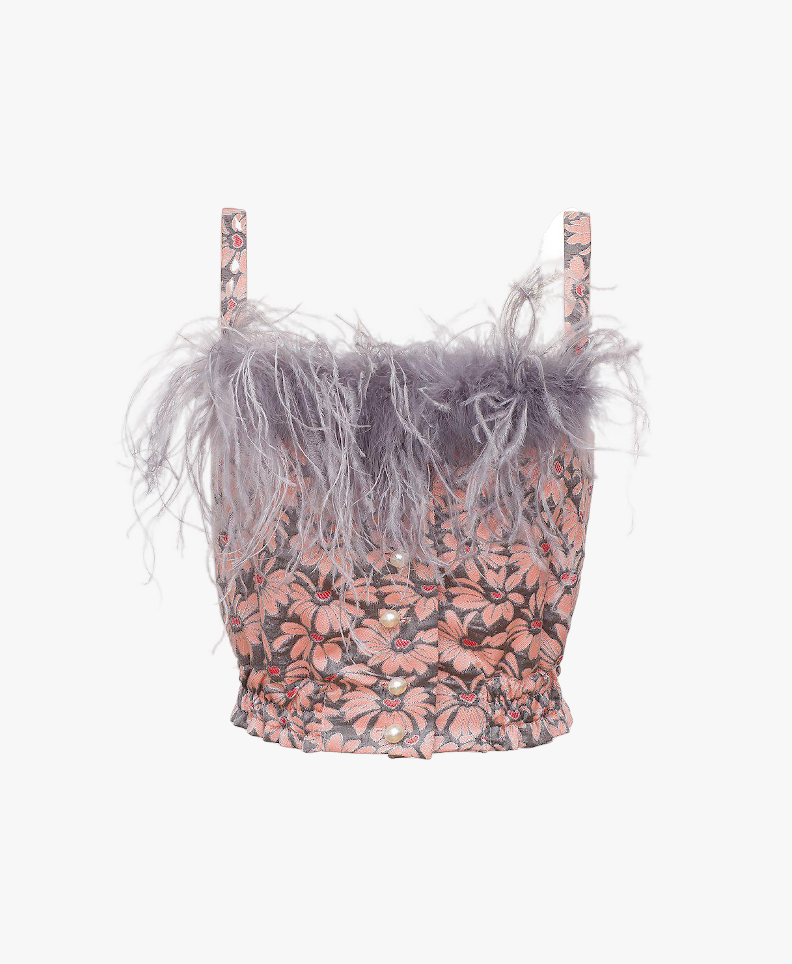 Grey flower top with feather details and pearl buttons made by ANDREEVA