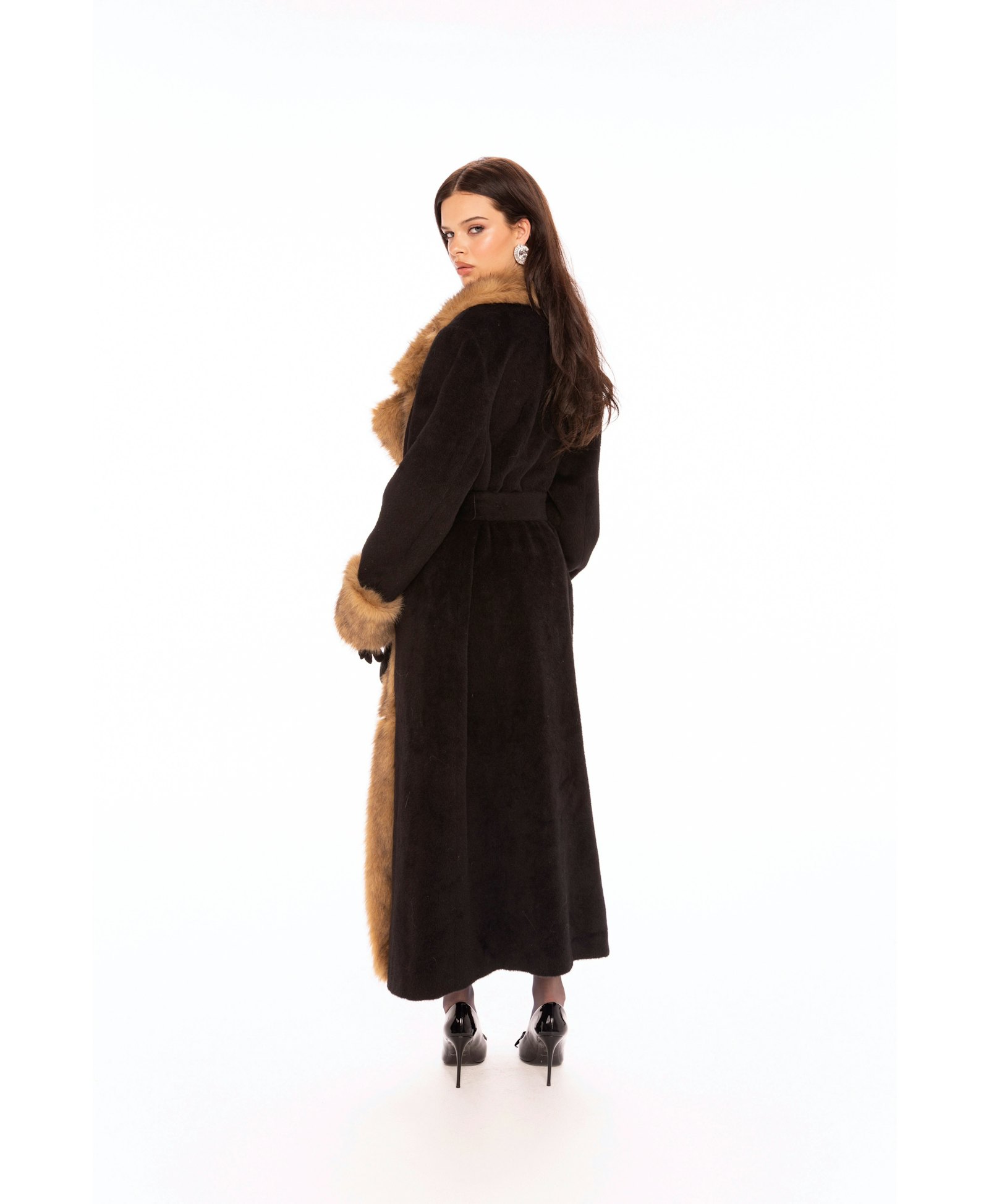 Adriana Faux Fur Coat (Black & Brown) made by Nana Jacqueline