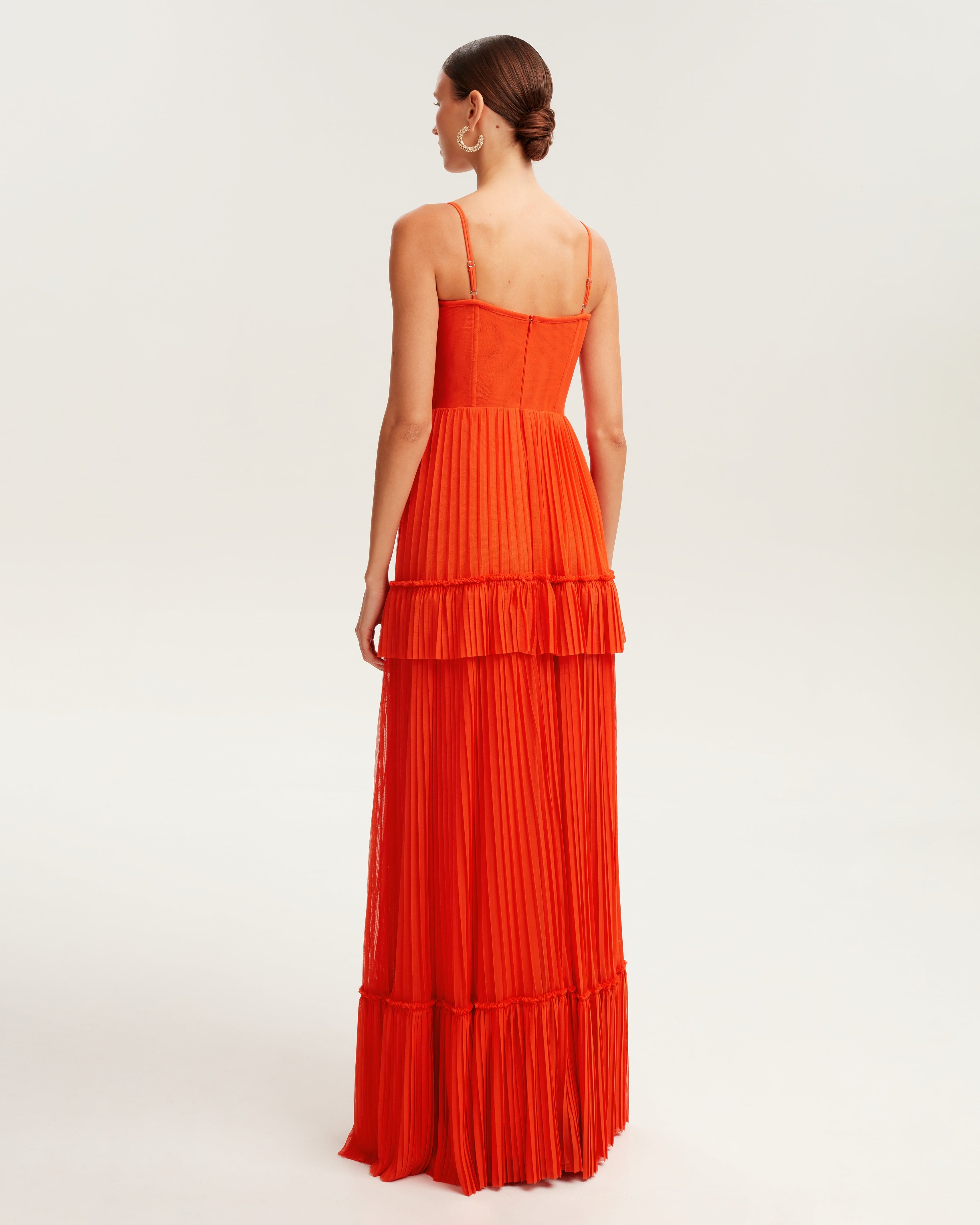 Shop Milla Coral Spaghetti Strap Pleated Maxi Dress, Garden Of Eden In Red