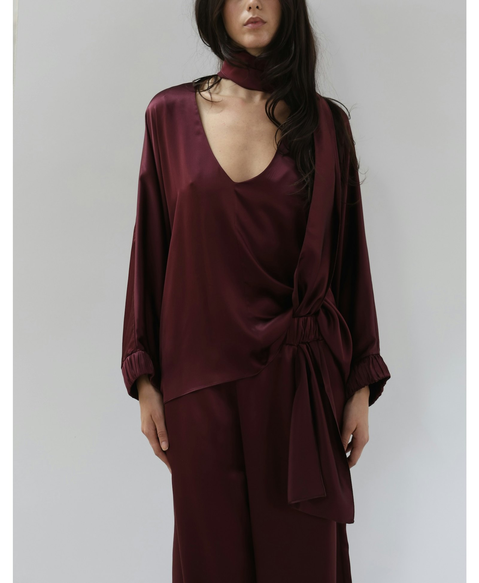 LENIS Burgundy Silk Set made by MAET