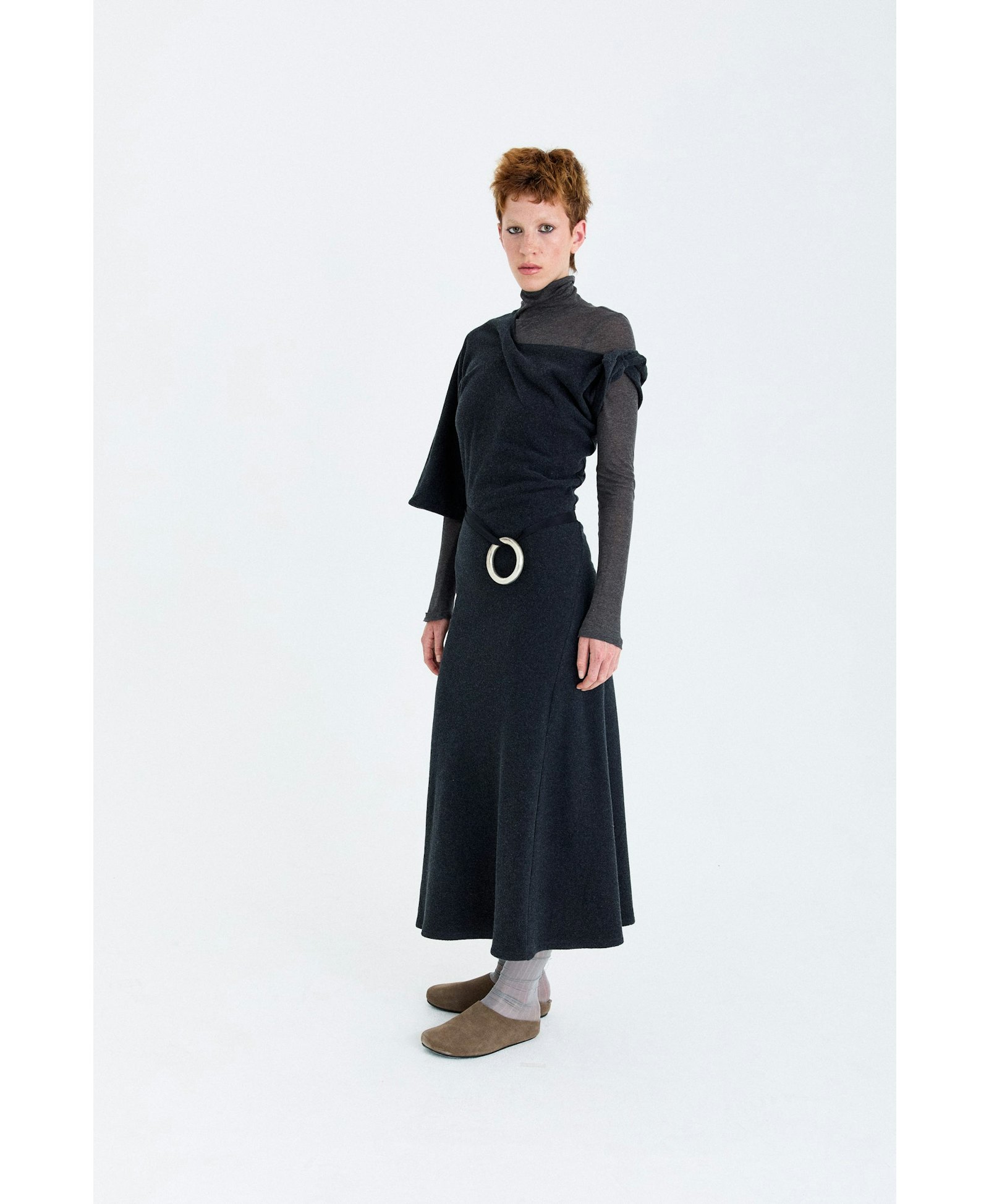 FLEECE ASYMMETRICAL STRUCTURED KNITTED WOOL DRESS made by YIBRI