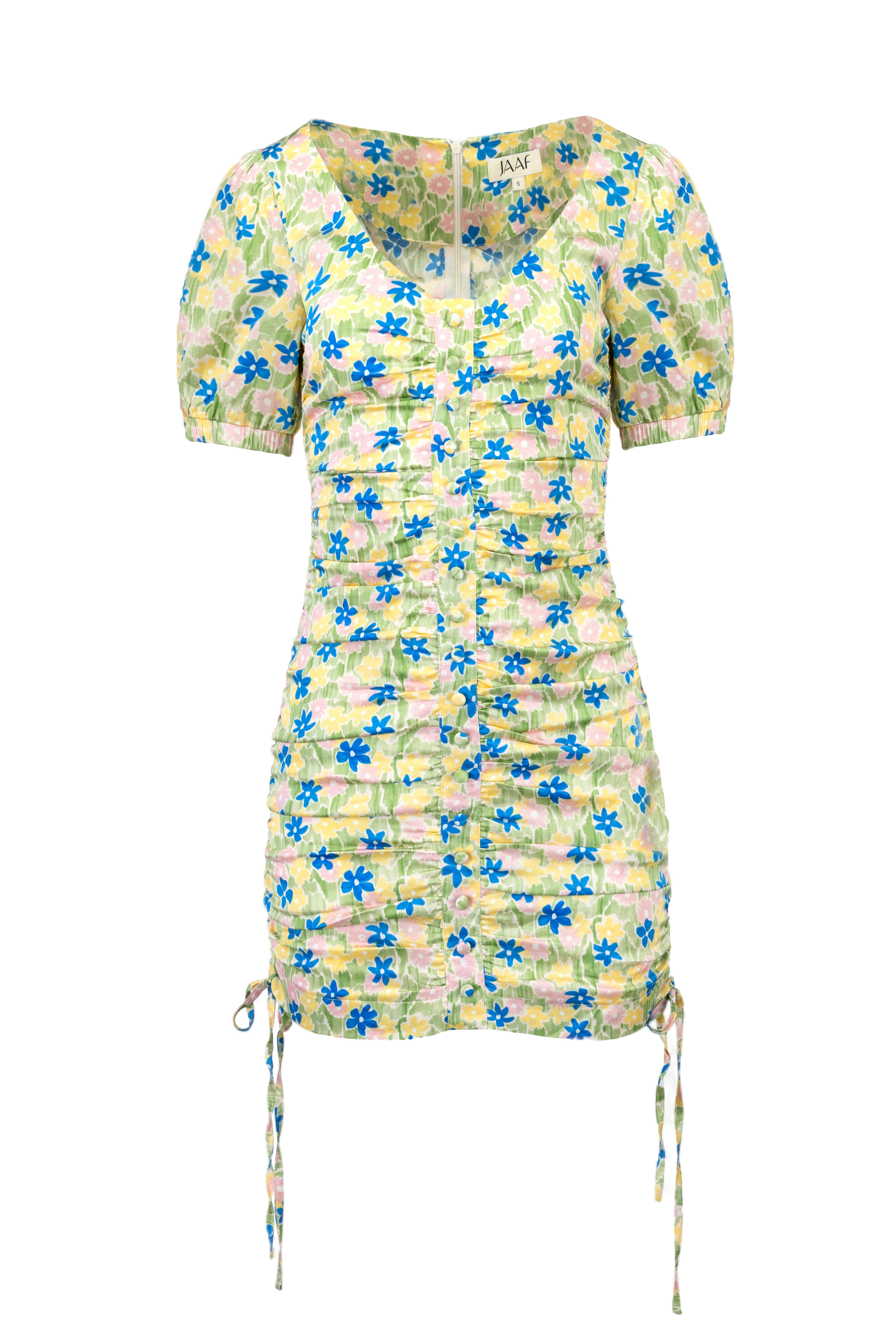 Jaaf Ruched Mini Dress In Meadow Print In Multi Colour