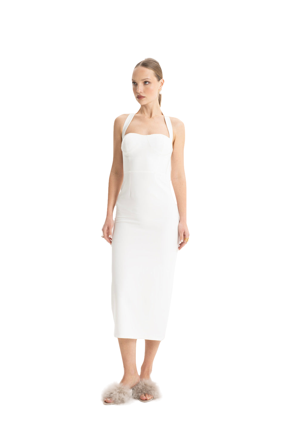 Shop Lora Istanbul Zoa White Bustier Midi Dress